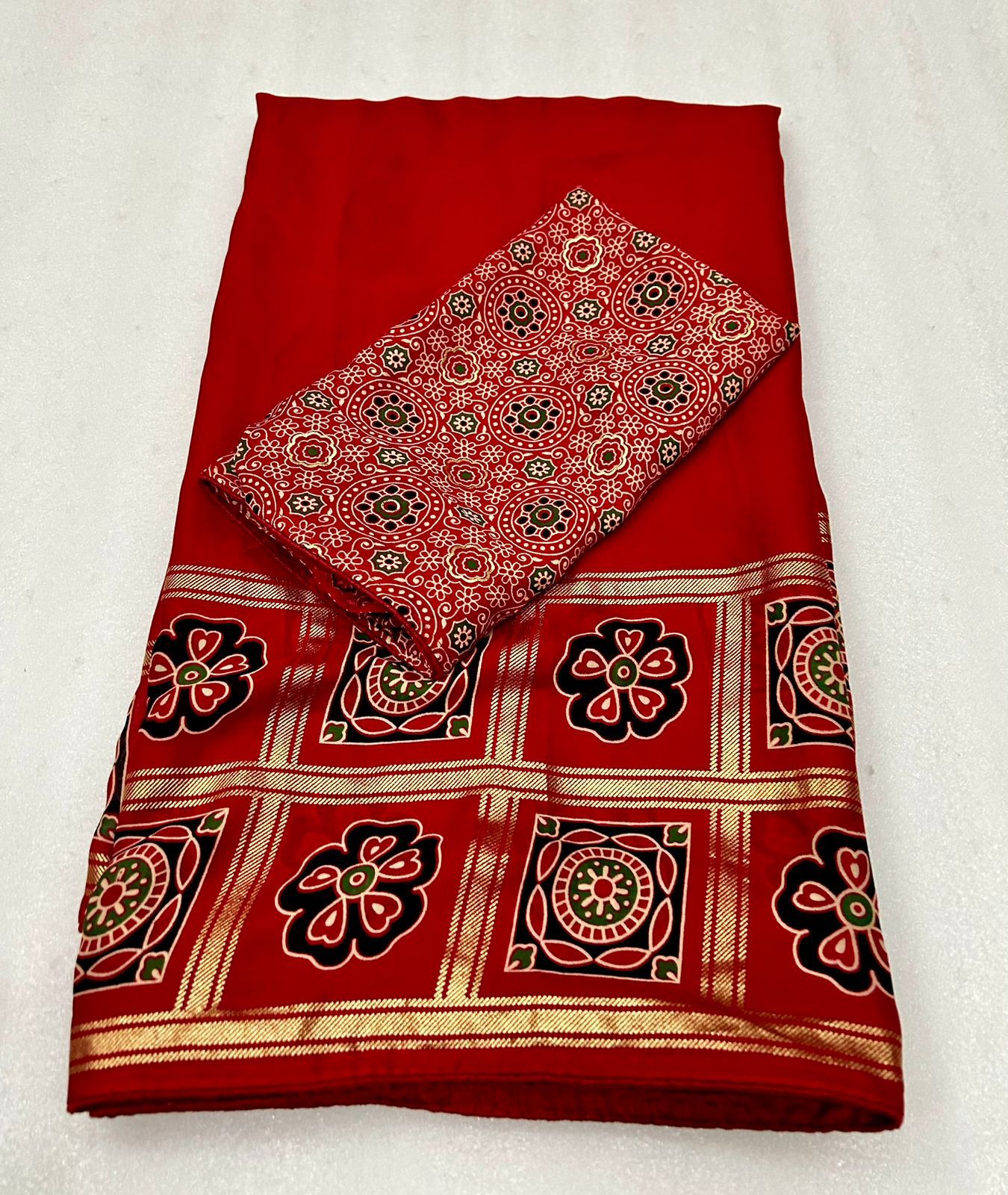 Special Red colour batik bandhej saree