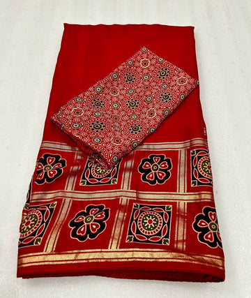 Special Red colour batik bandhej saree