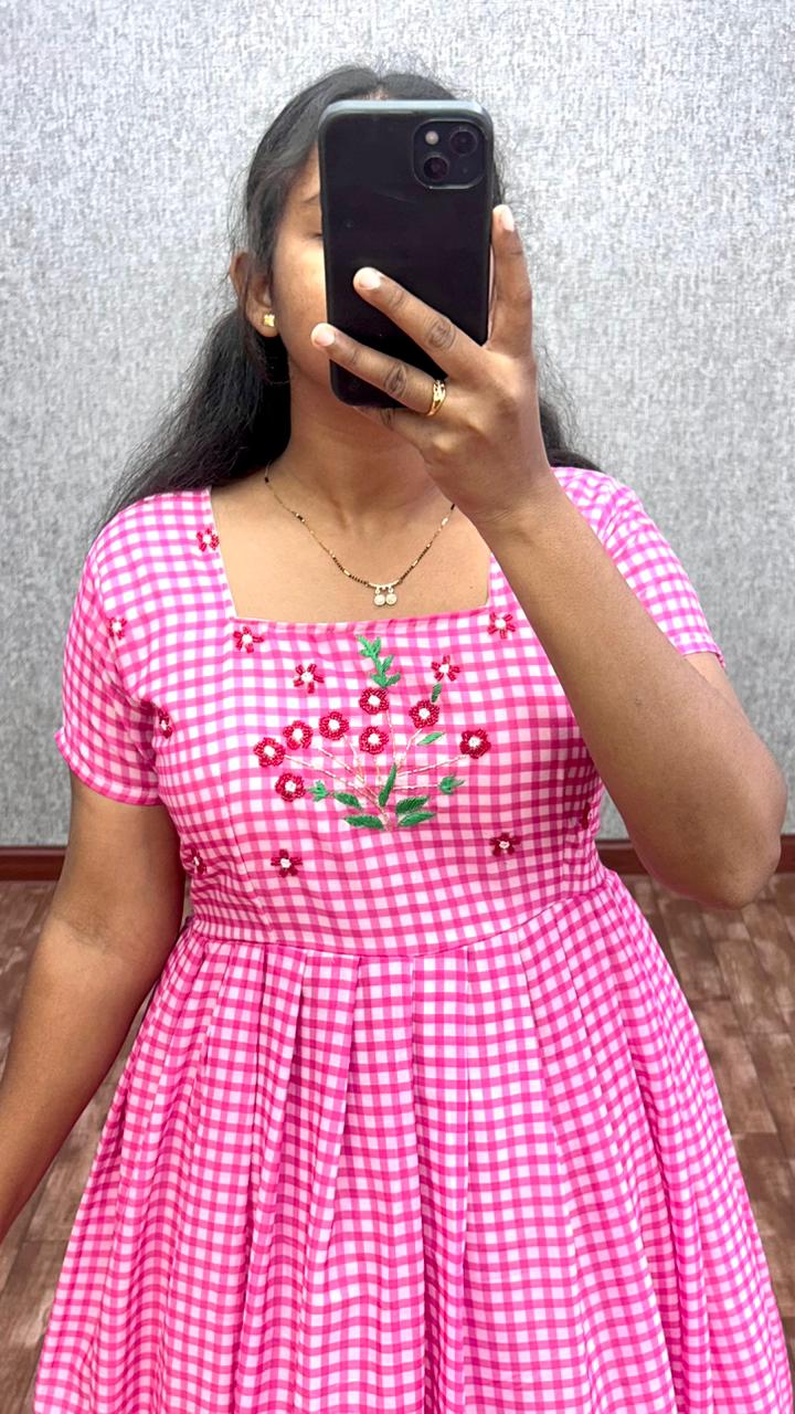 Cambric cotton checks maggam gowns
