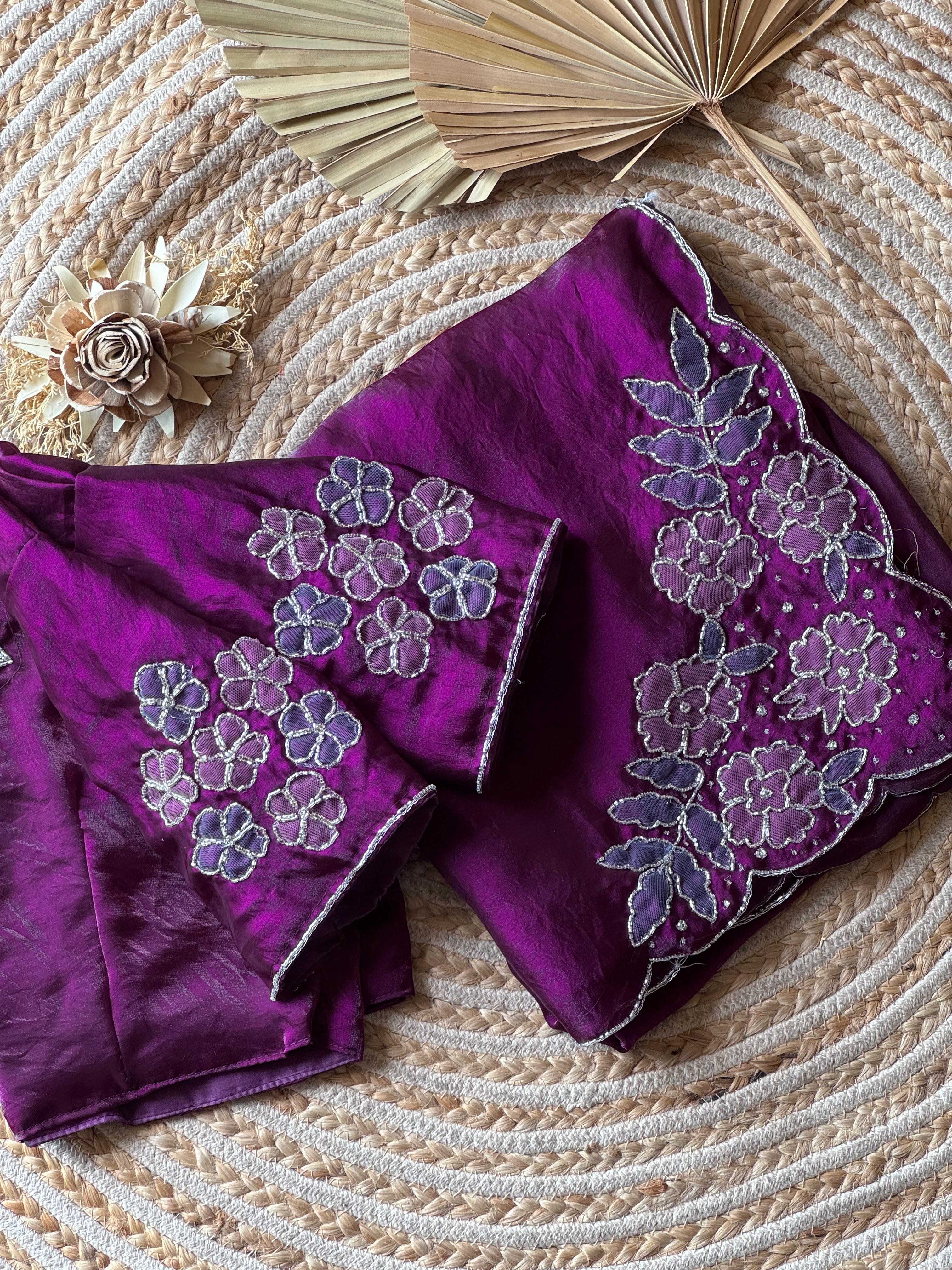 Space silk aplic work designer saree