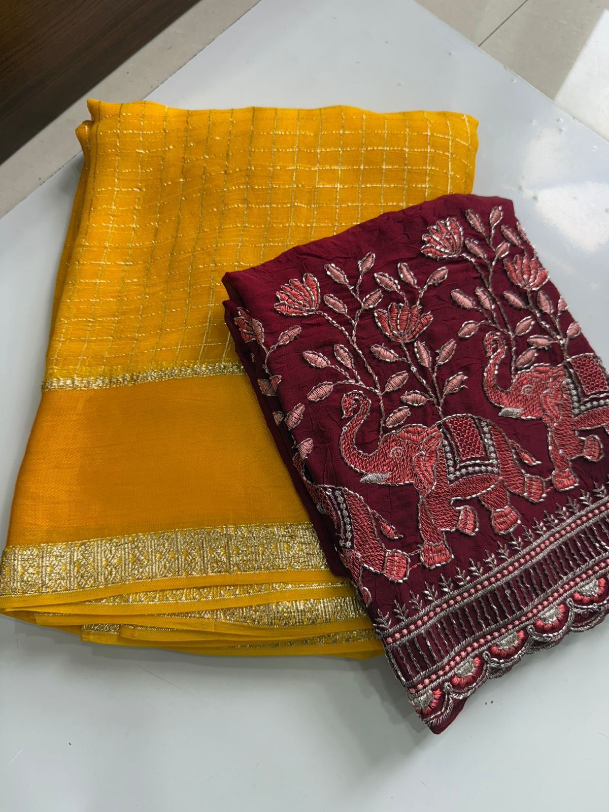 Viscose georgette saree with embroidery blouse