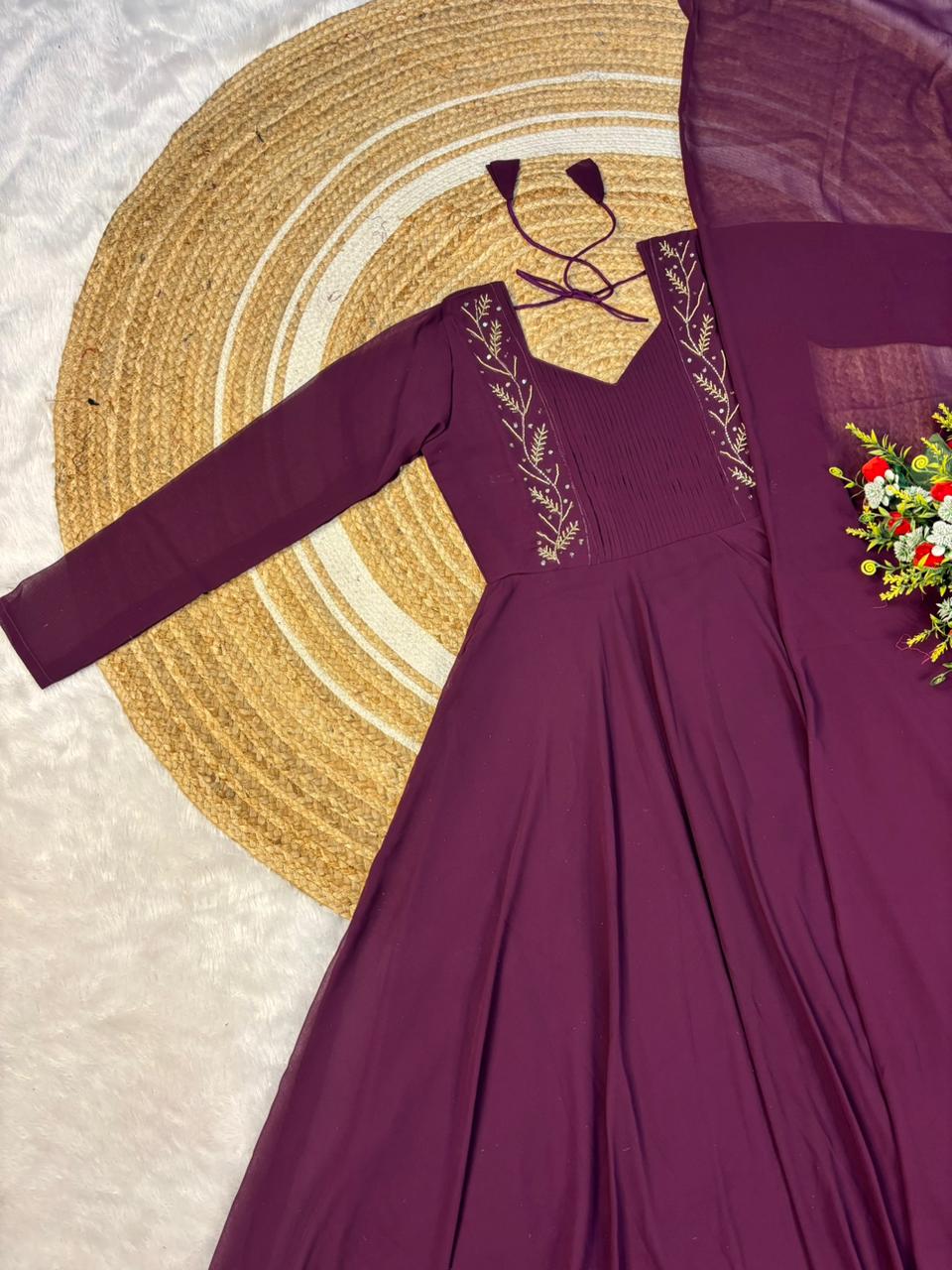 georgette maggam work gown with duppata