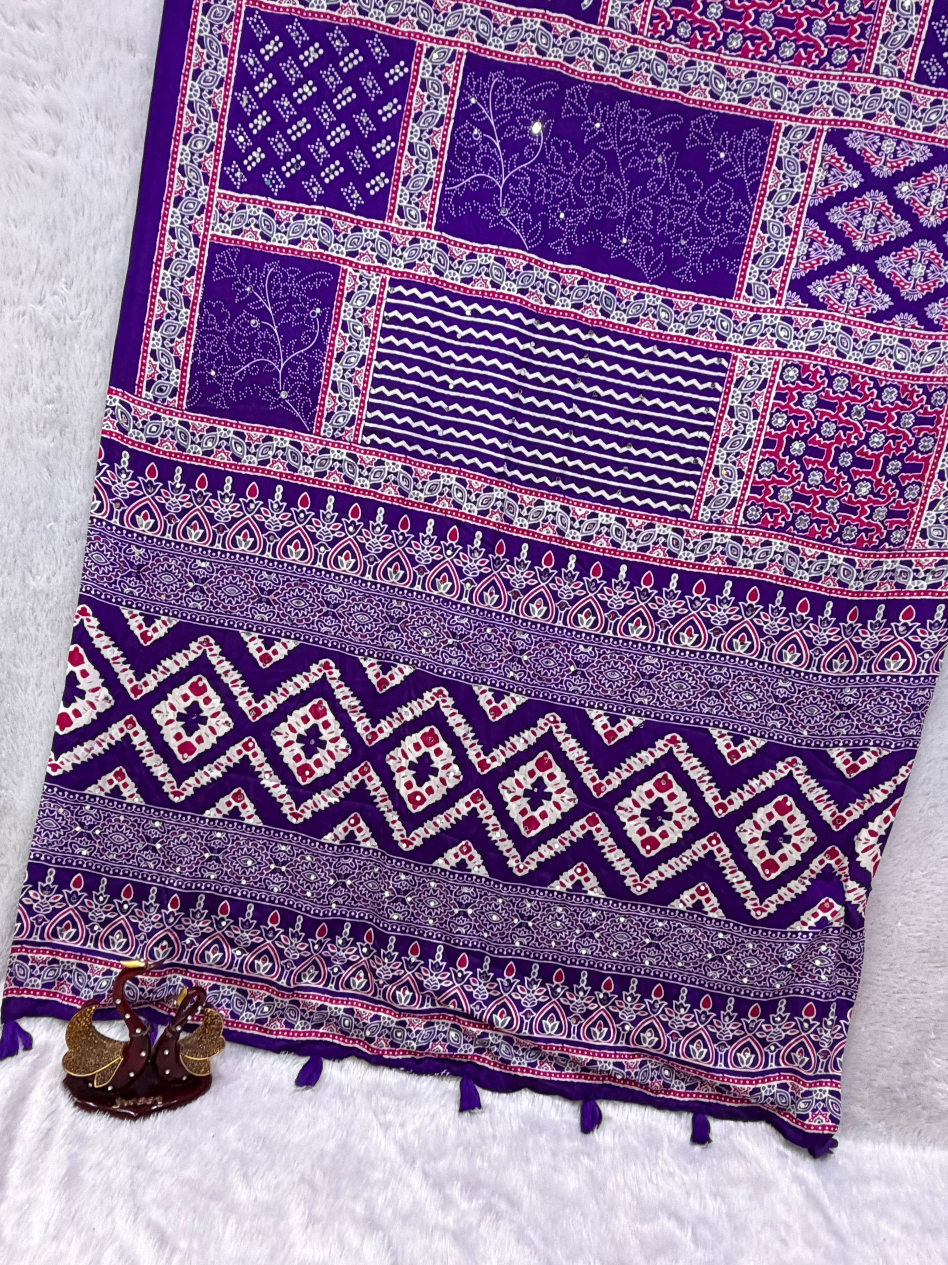 New design Ajrak real mirror work sarees