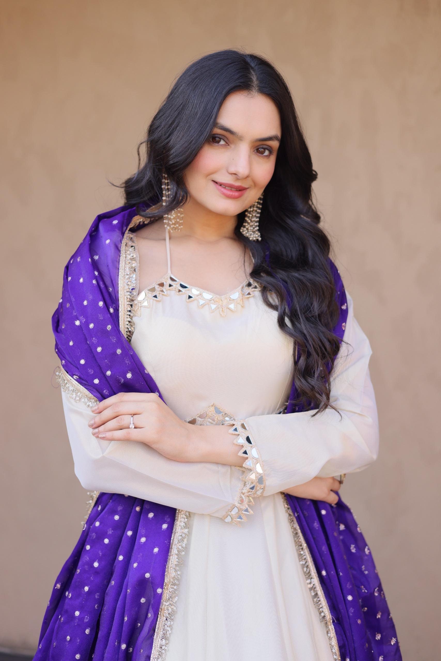 Cosmos fabric real mirror work anarkali suit