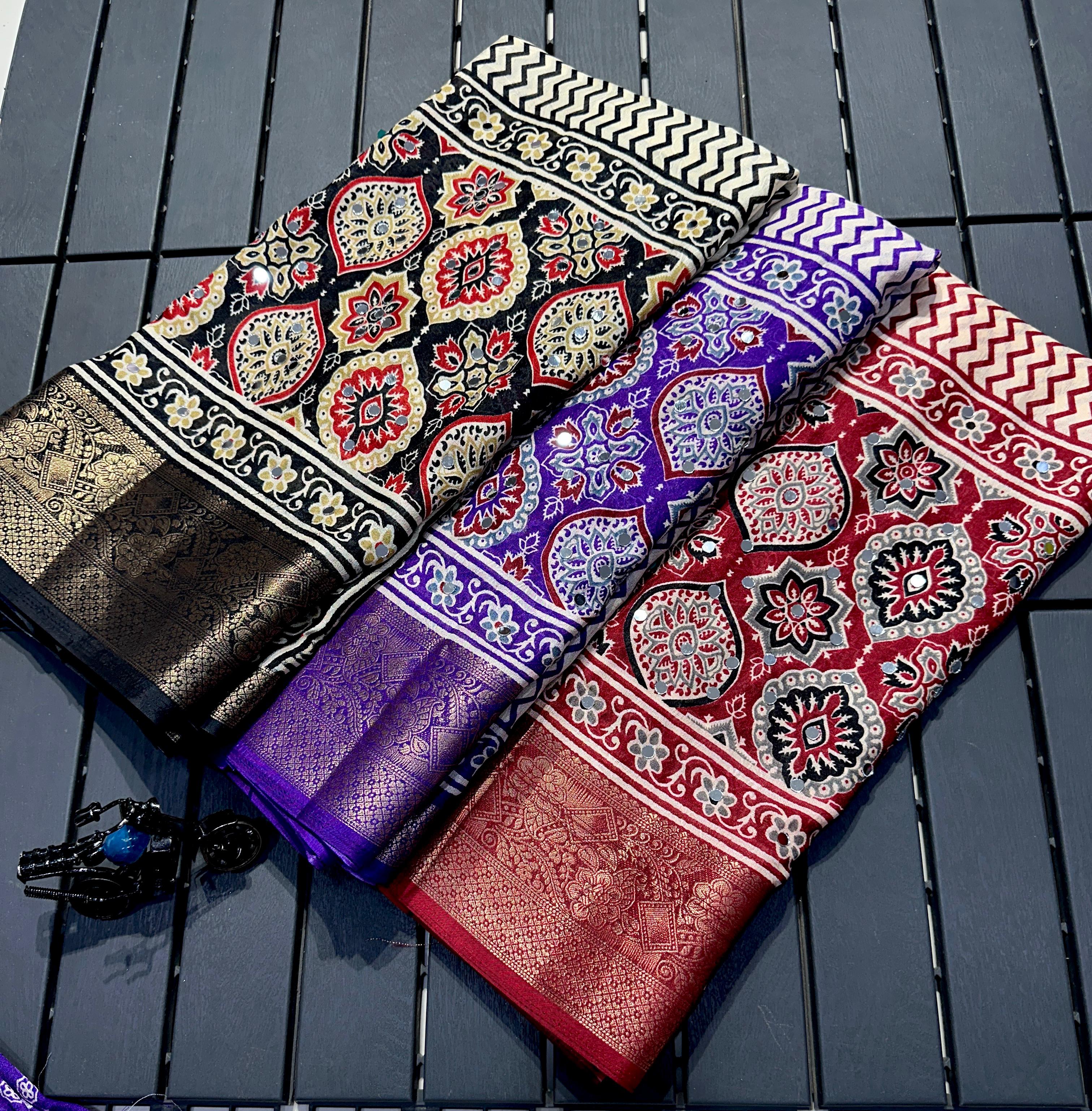 Soft georgette mirror work sarees