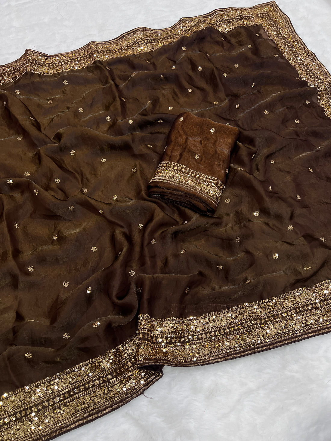 Space silk sequence work C-pallu designer saree ✨