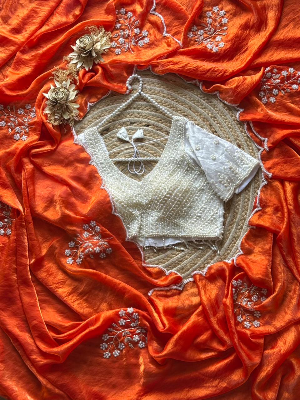 Space silk designer saree with pearl blouse