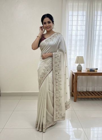 Moni silk designer saree with stitched blouse