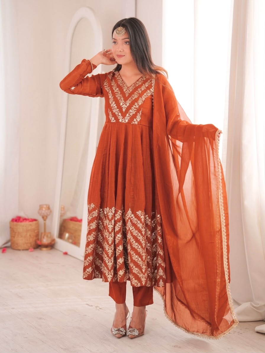 Crunchy silk anarkali suit ✨