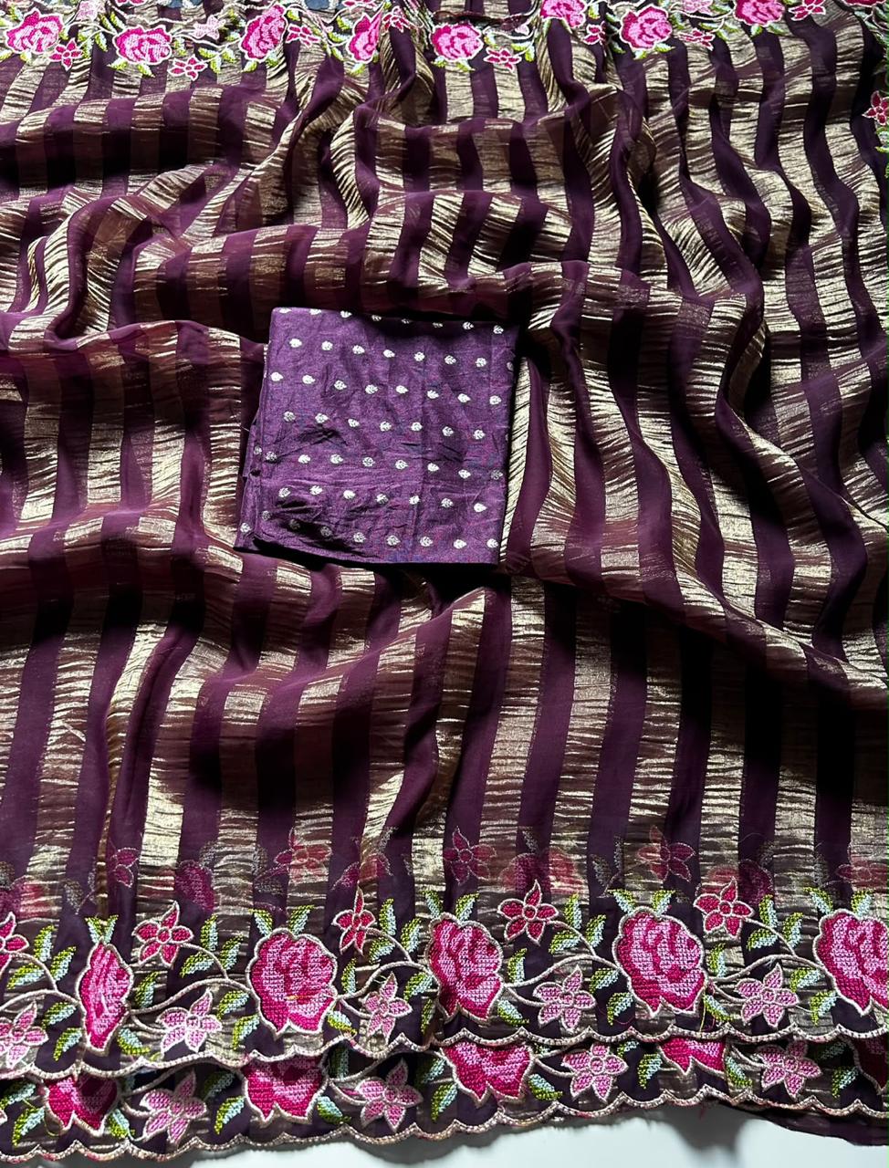 Viscose georgette zari stripe sarees✨