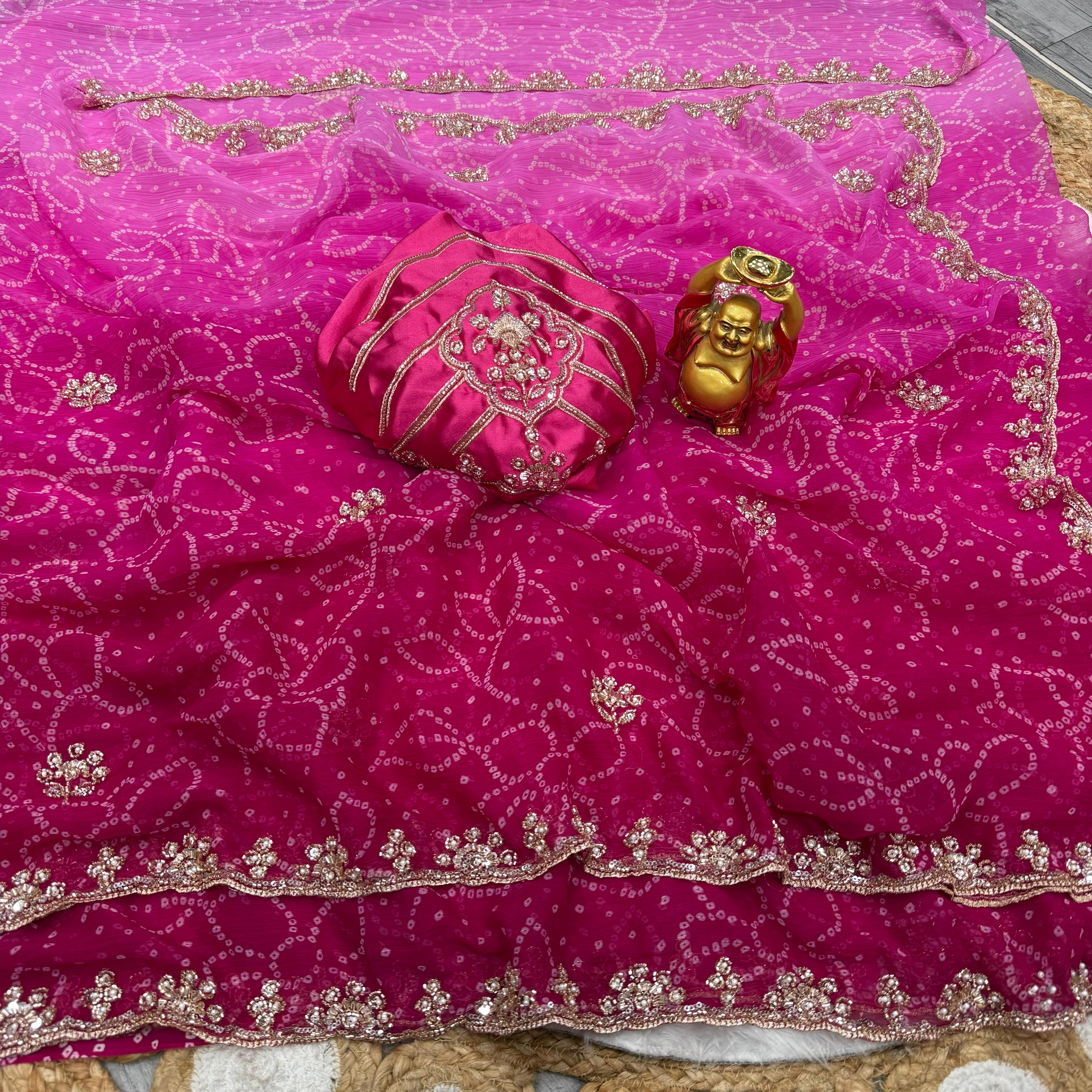 Bandhini saree with beeds  work ✨