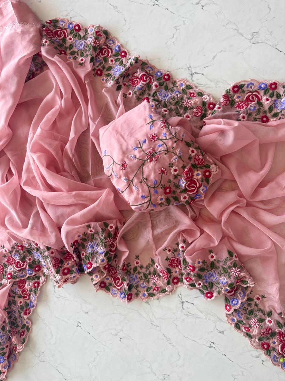 Tebby organza scalp border saree