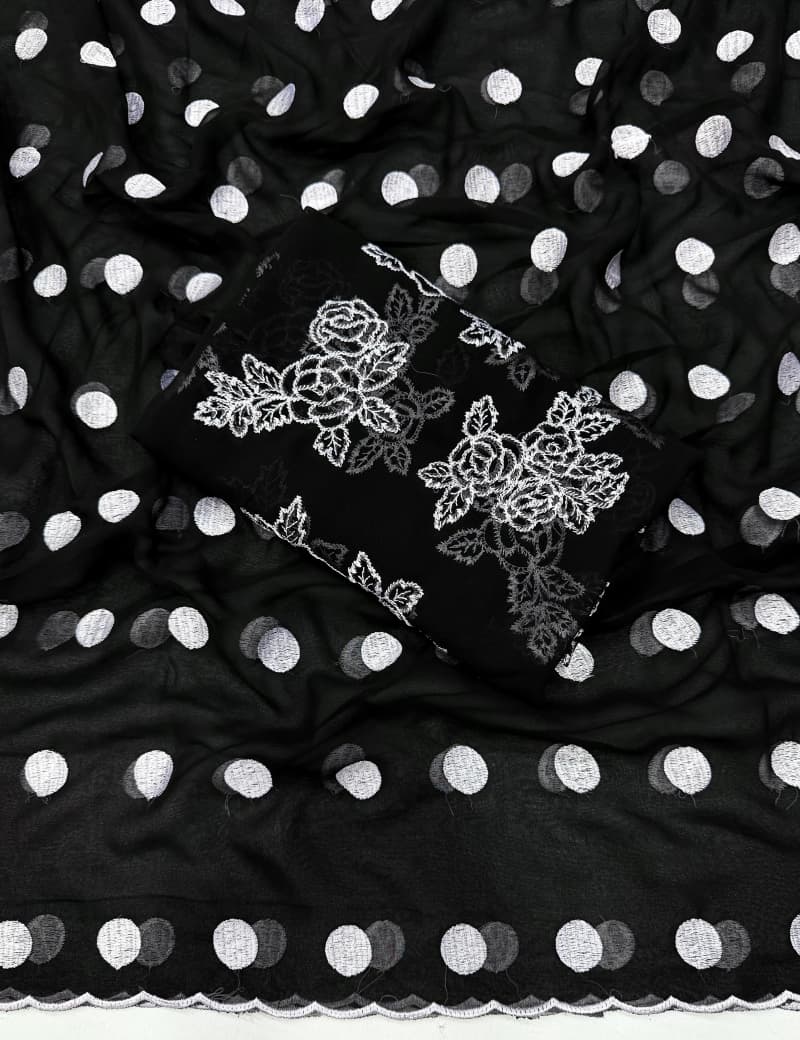 polka dot thread work scalp border saree