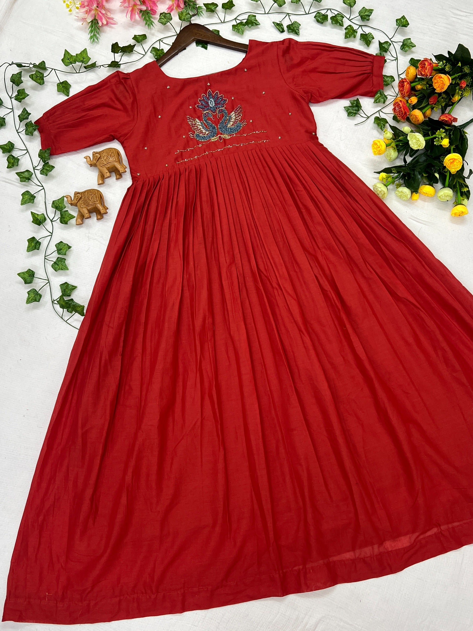 Mull cotton maggam work kurthi