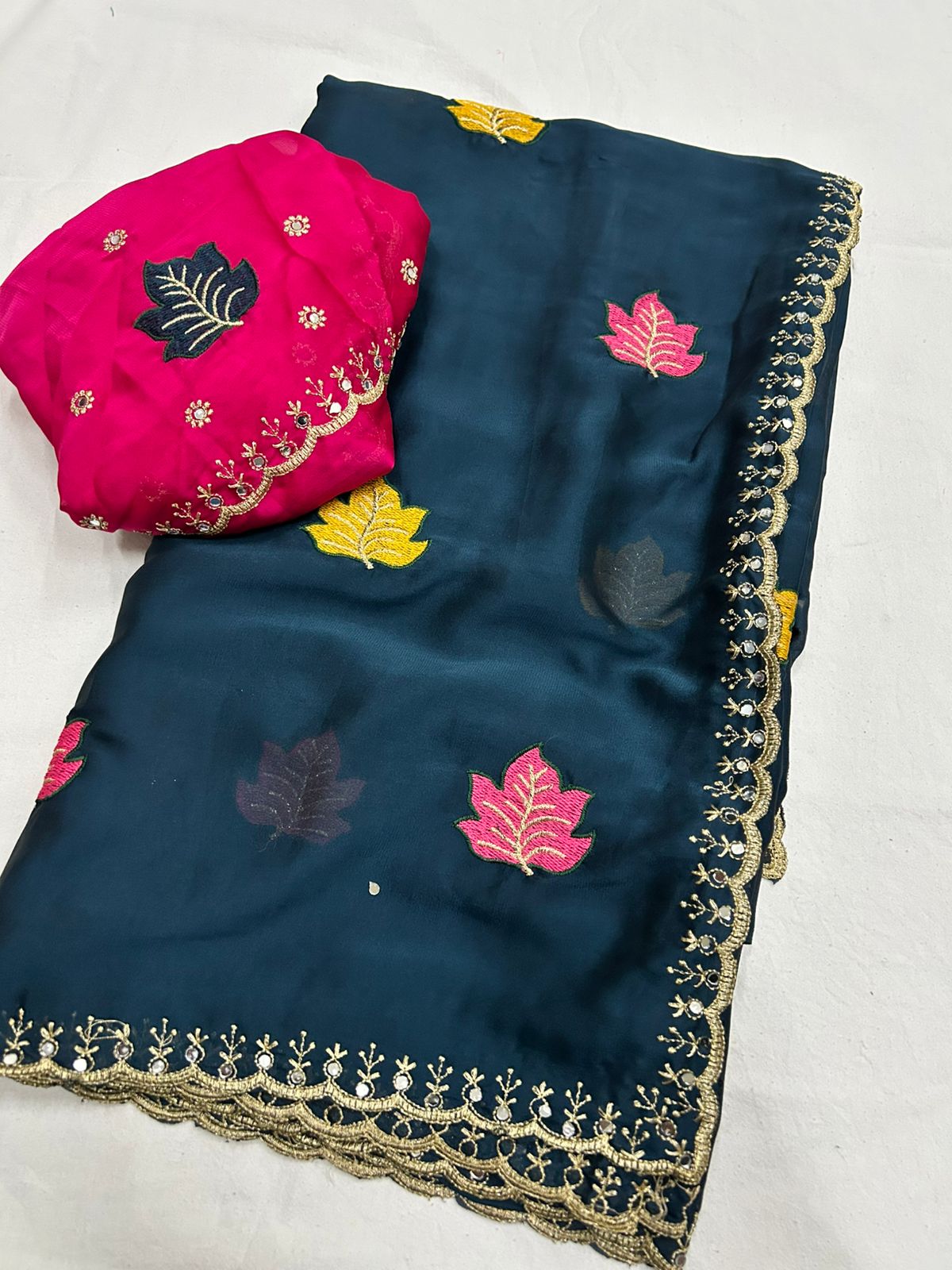 Soft Rangoli silk real mirror work saree