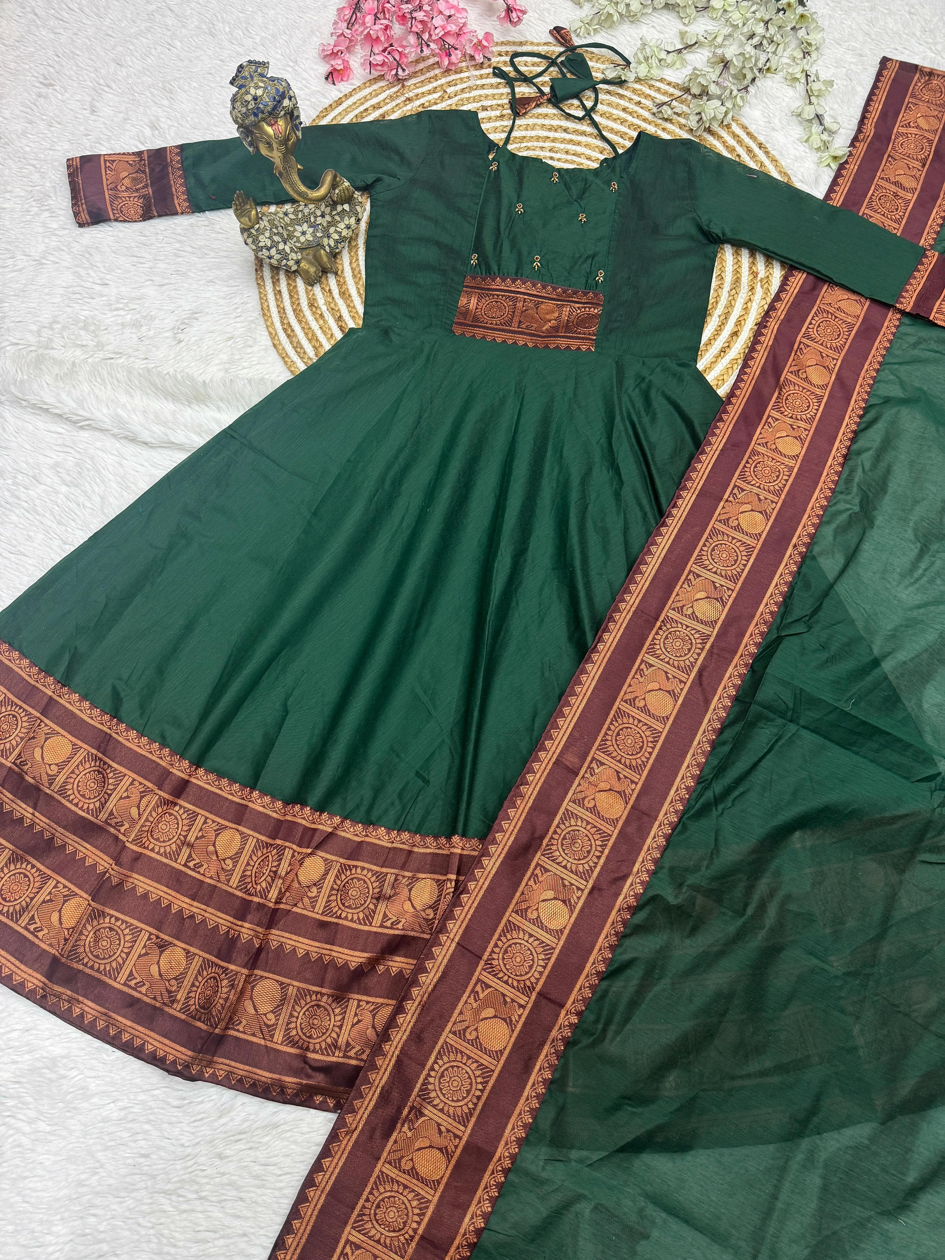 pattu cotton gown with duppata
