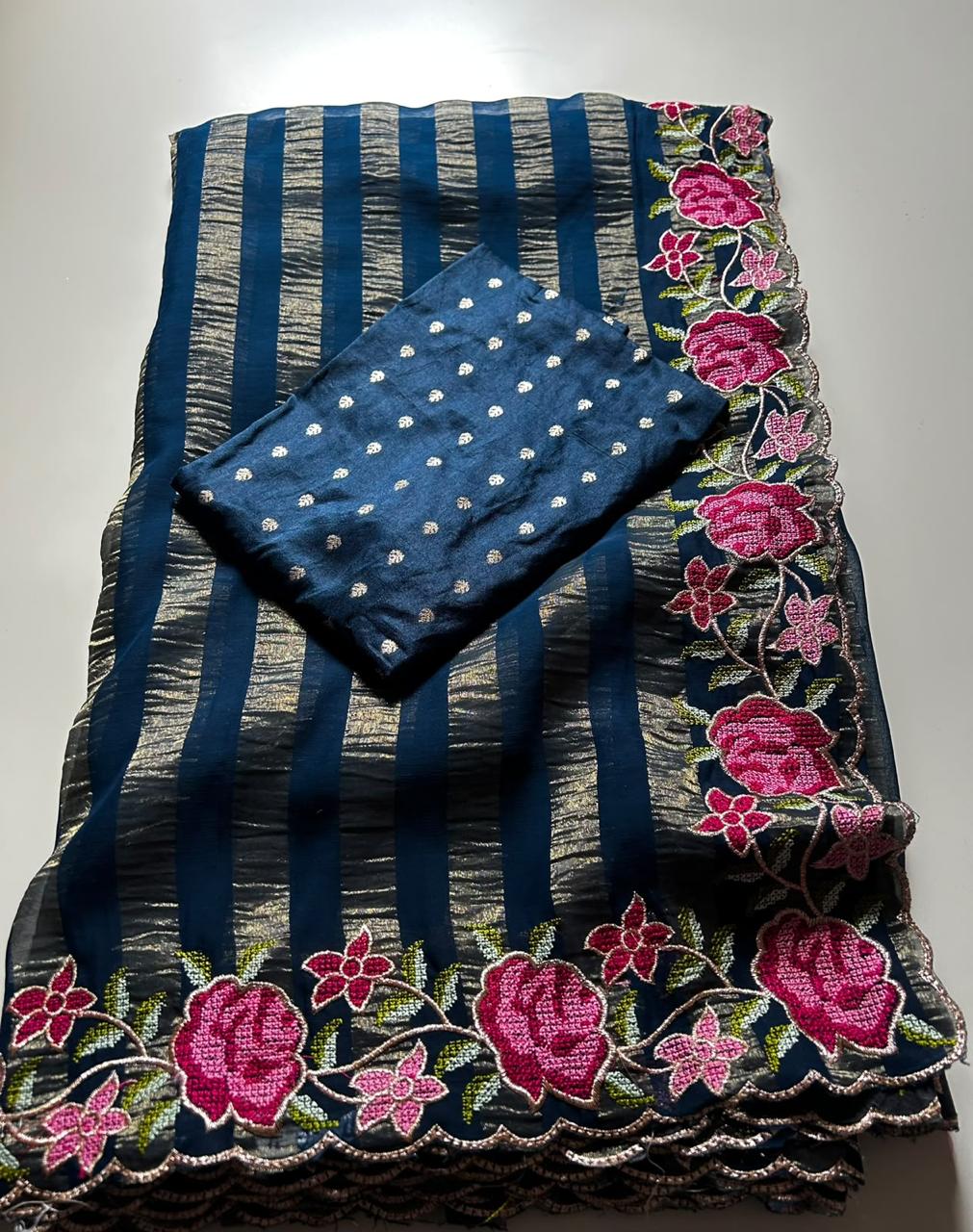 Viscose georgette zari stripe sarees✨