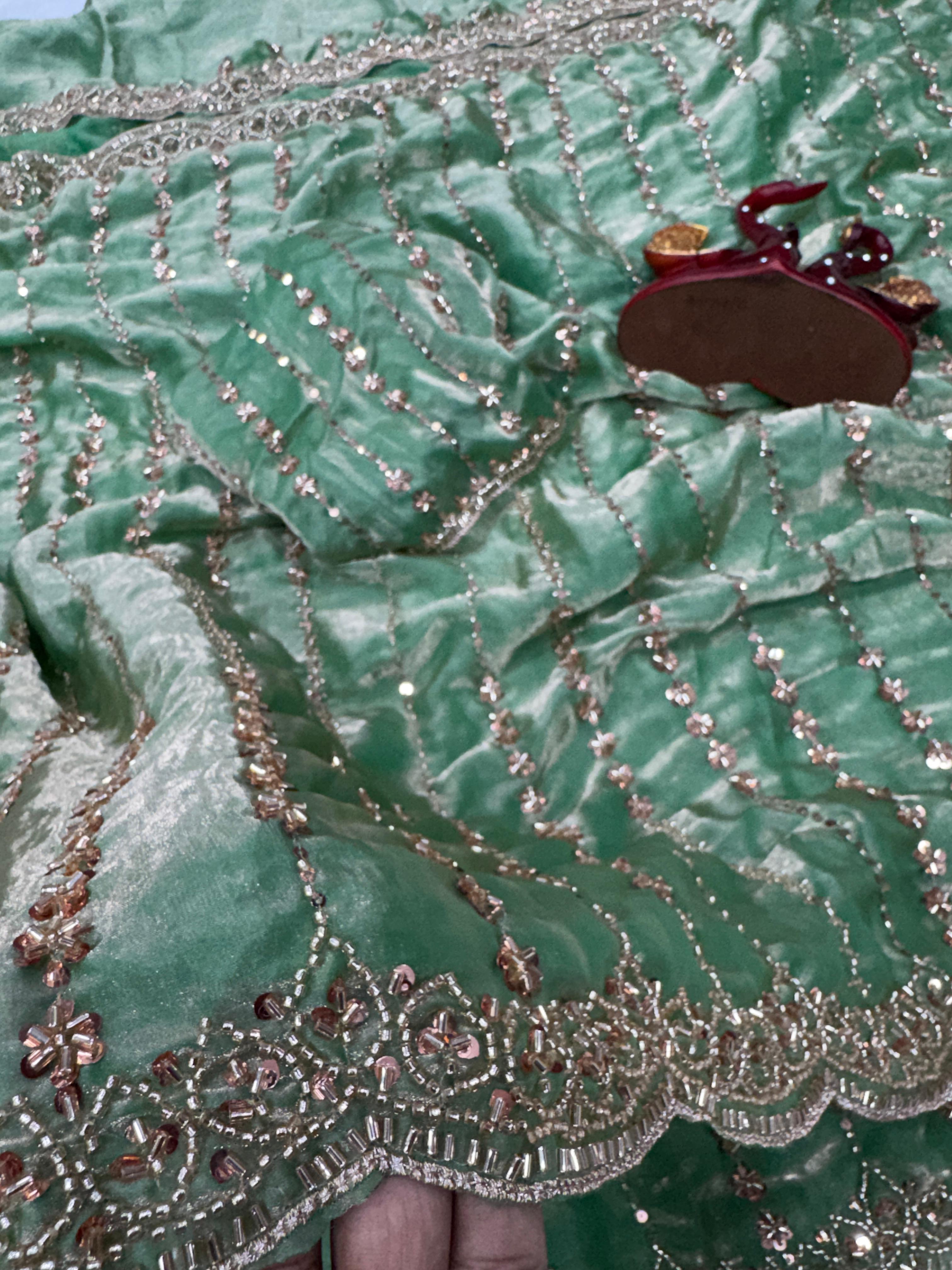 Viral gold Beads work saree
