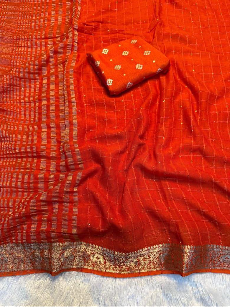 Viscose georgette sequence checks saree