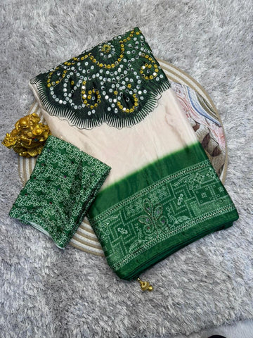 Marshmallow chinnon silk Ajrak print saree ✨