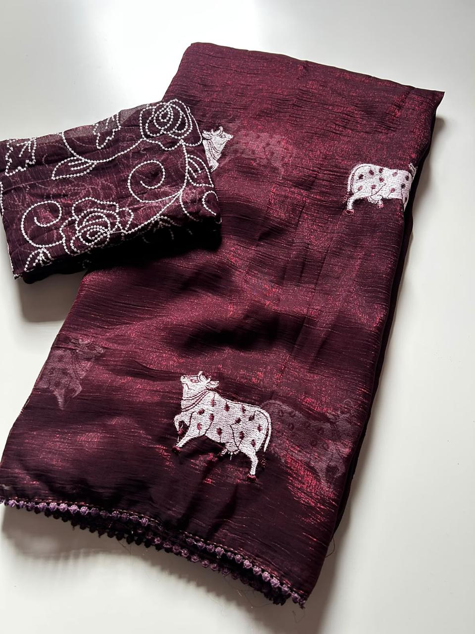 Crush embroidery work saree ✨