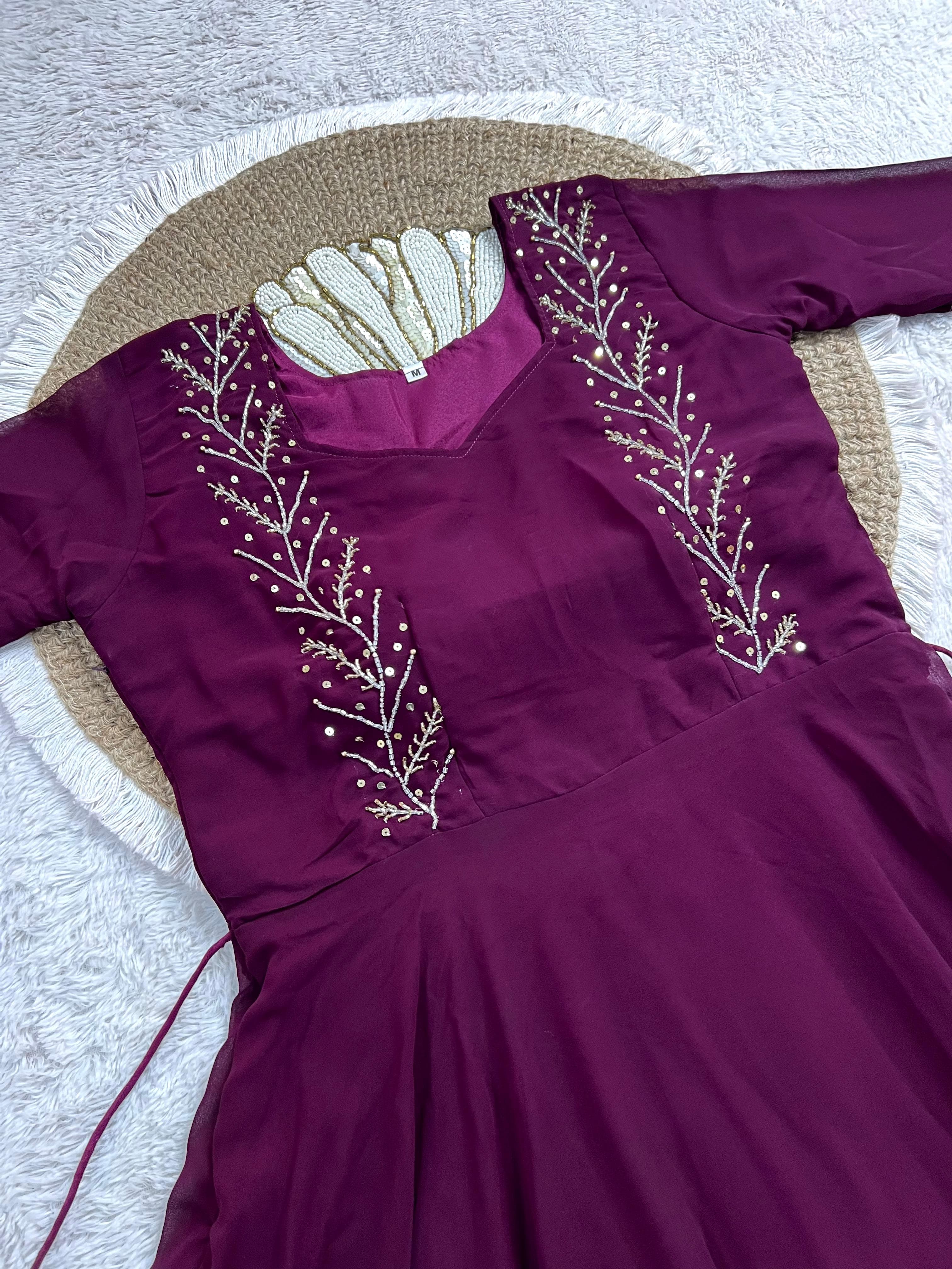 Blooming georgette maggam work gown
