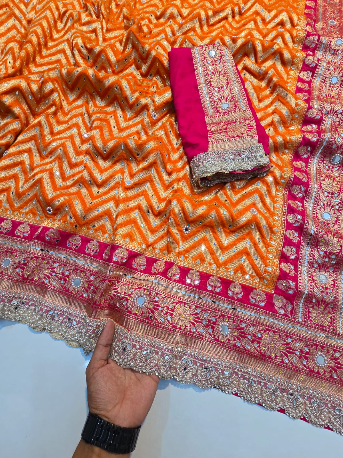 Benaresi khaddi georgette silk pearl lace work saree ✨