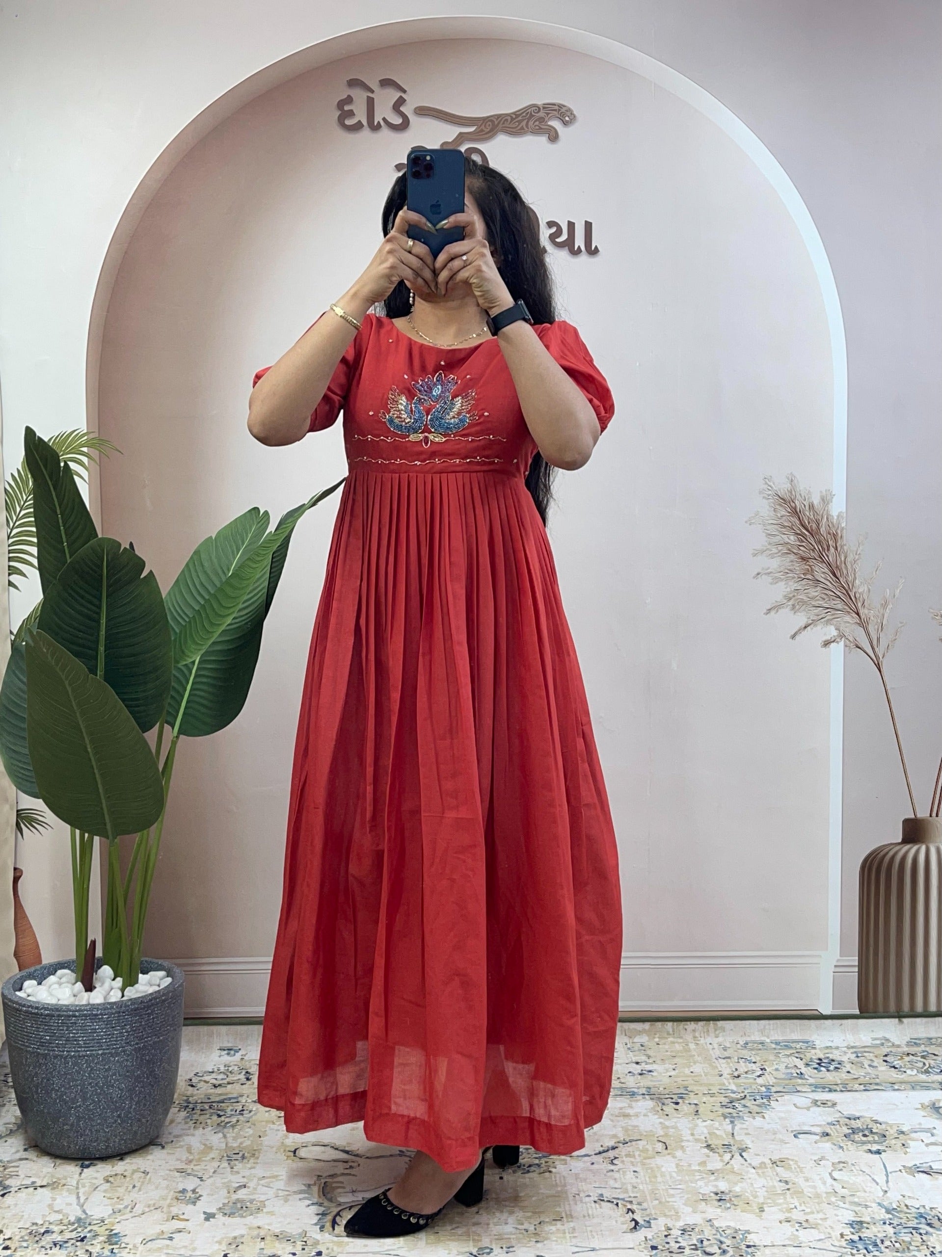Mull cotton maggam work kurthi