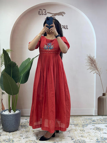Mull cotton maggam work kurthi