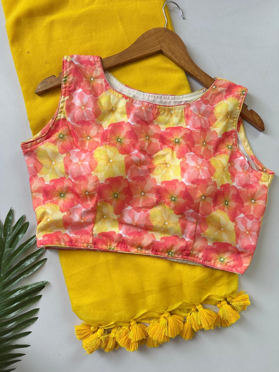 Khadi cotton Saree with mix cotton printed blouse