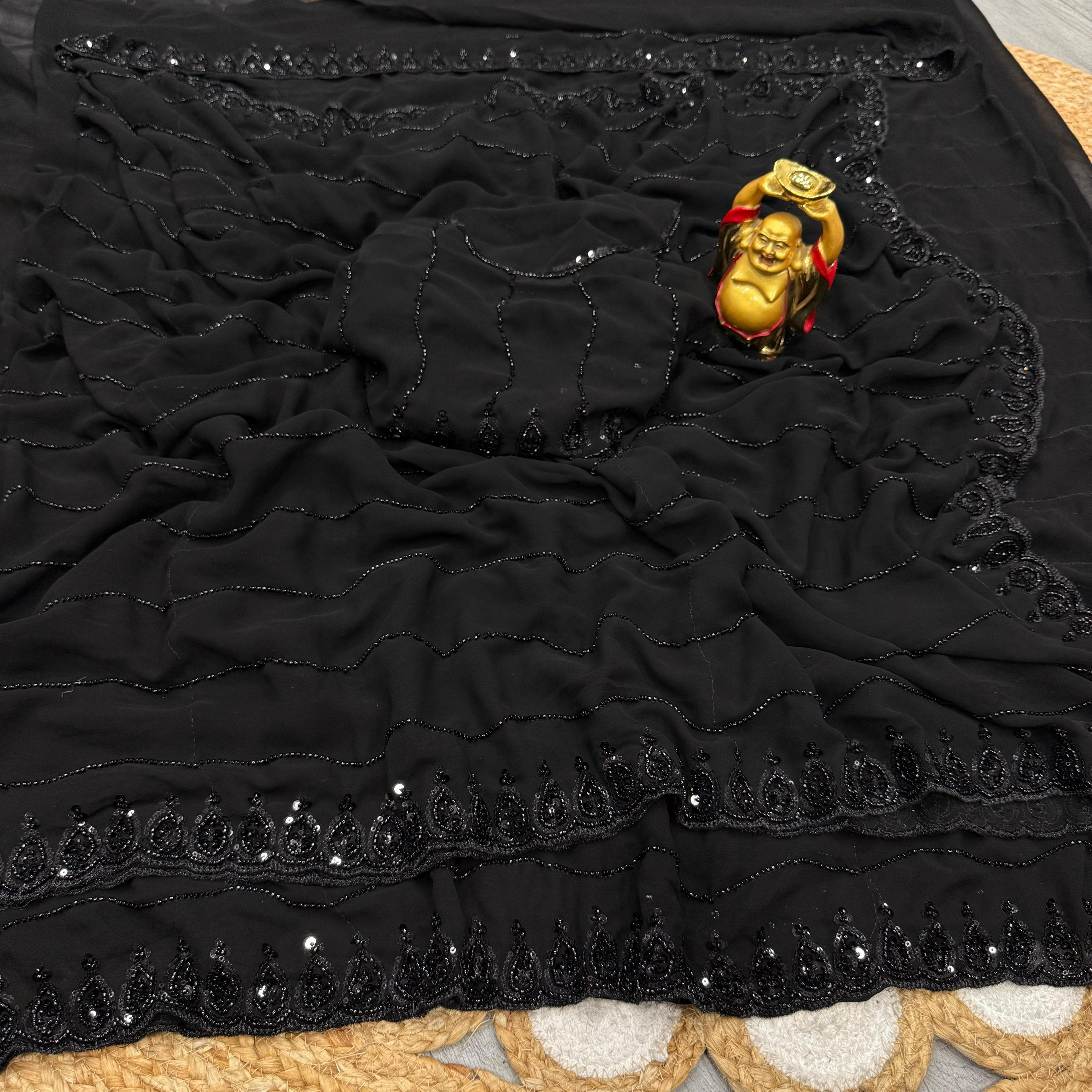 grand party wear beeds work black saree