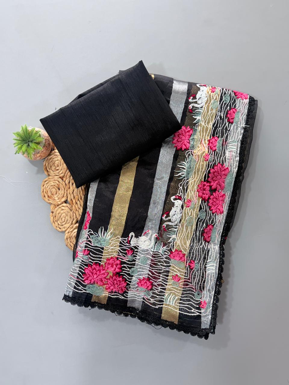 Soft organza tissue designer saree ✨