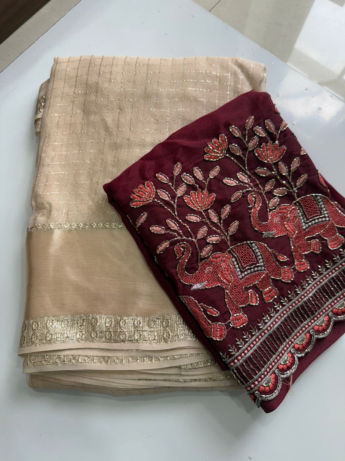 Viscose georgette saree with embroidery blouse