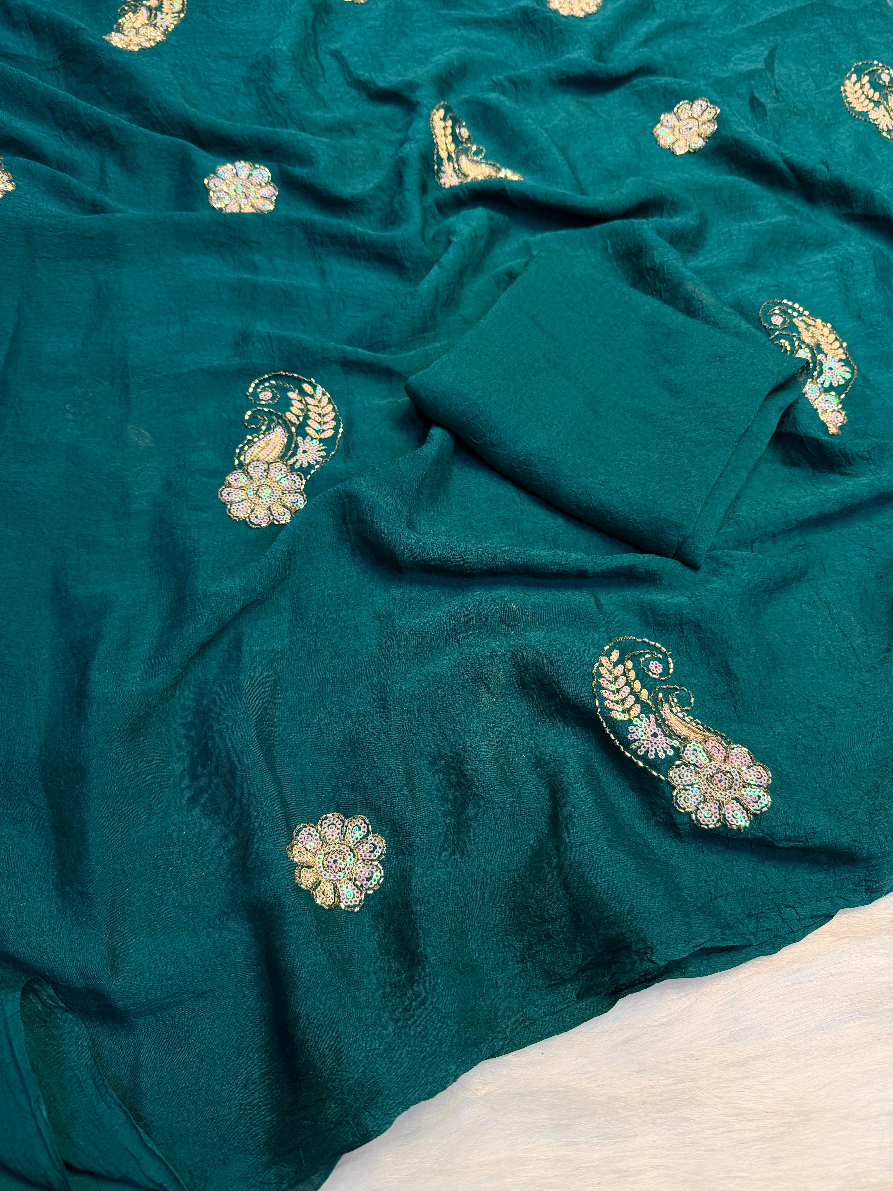 Soft crush silk embroidery Sarees