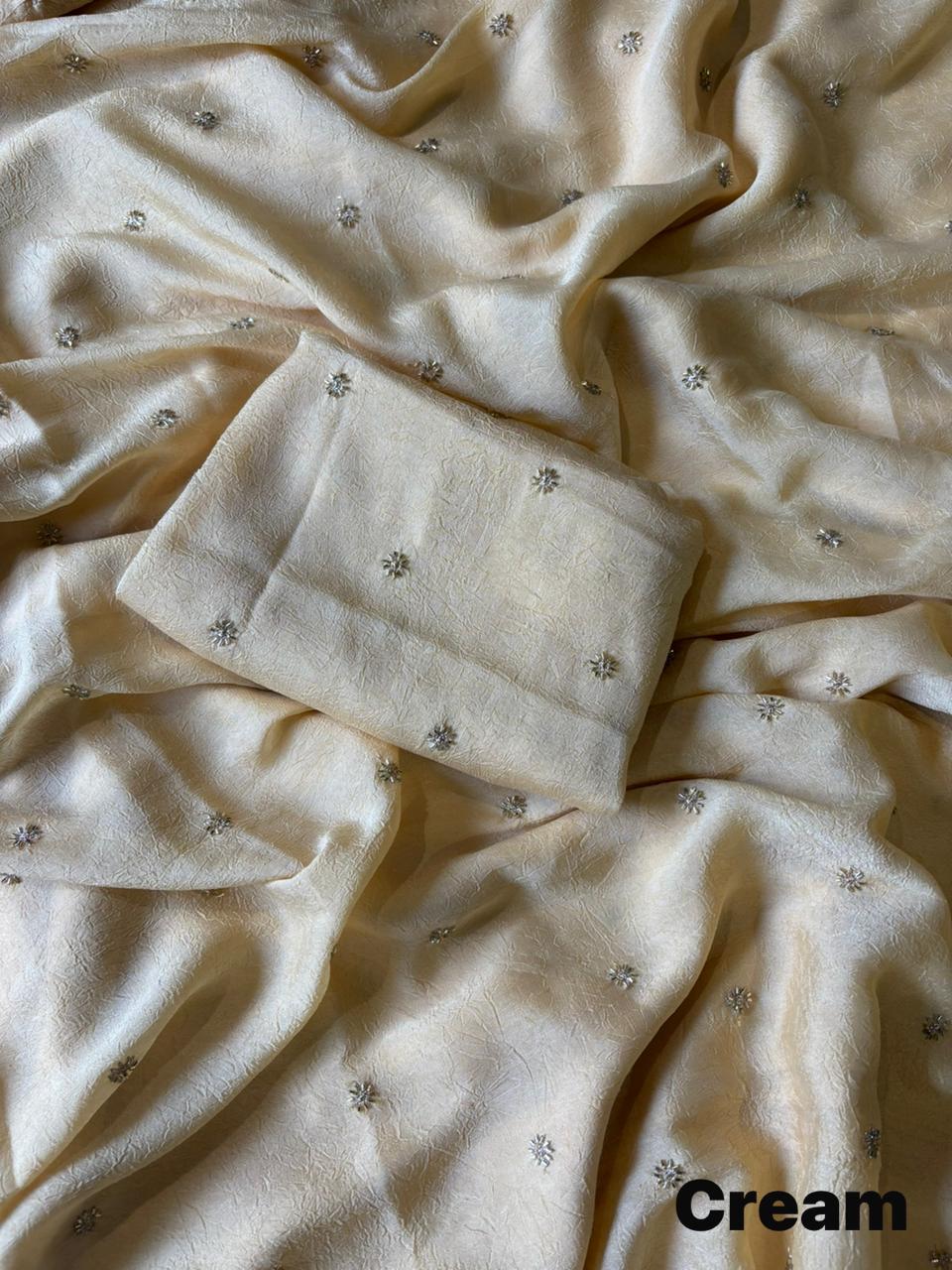 crush fabric saree with butti design