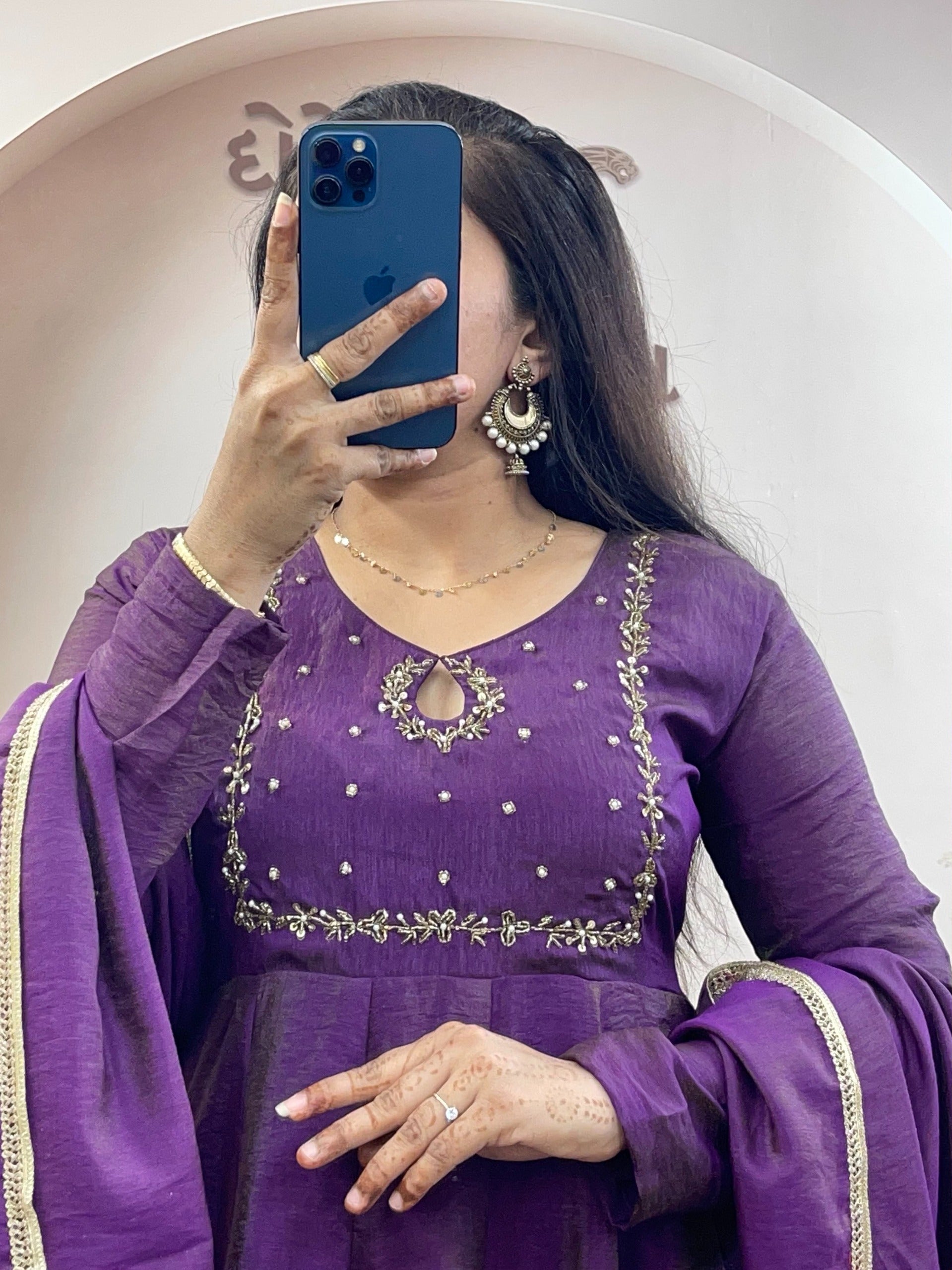 vichithra silk hand work gown with duppatta