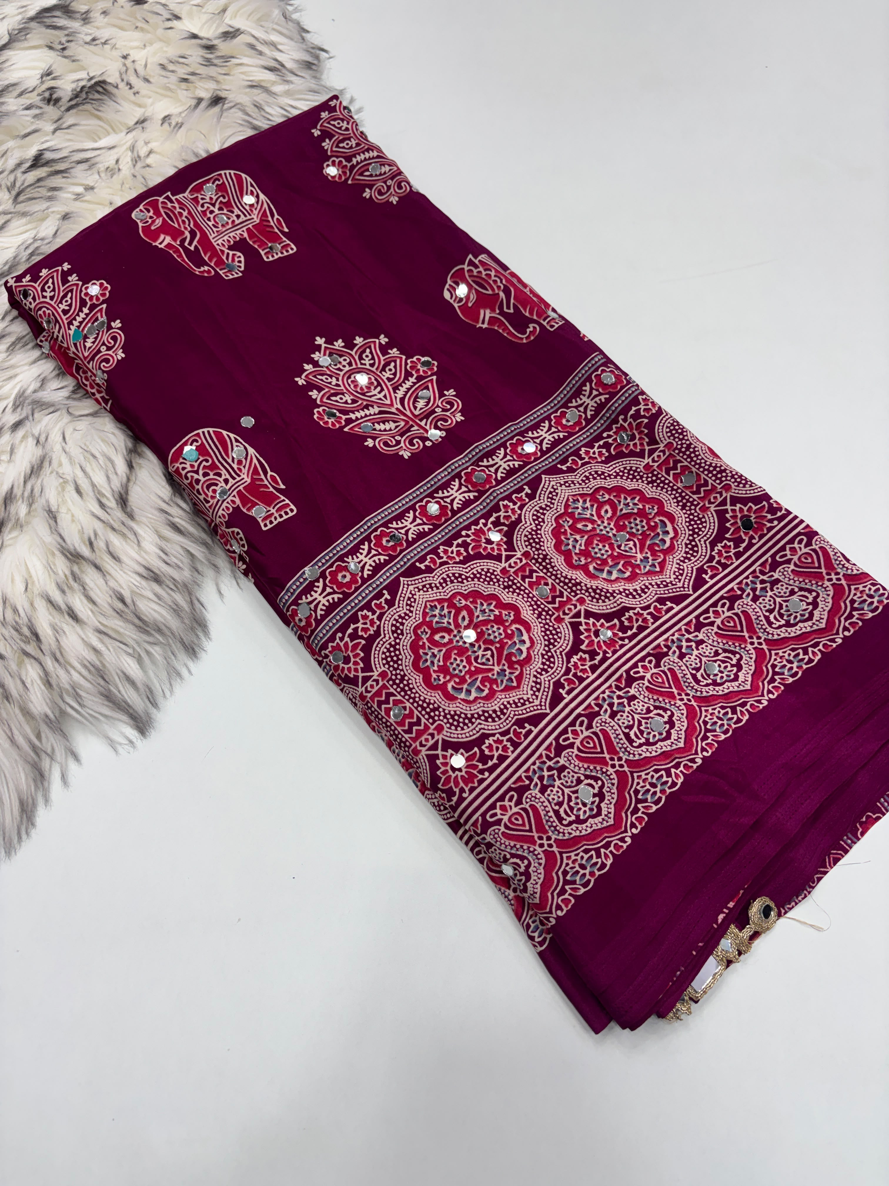 Pure Ajrakh Satin Viscose Silk Saree