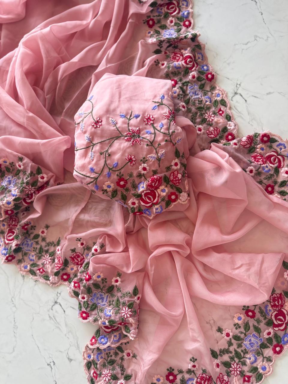 Tebby organza scalp border saree