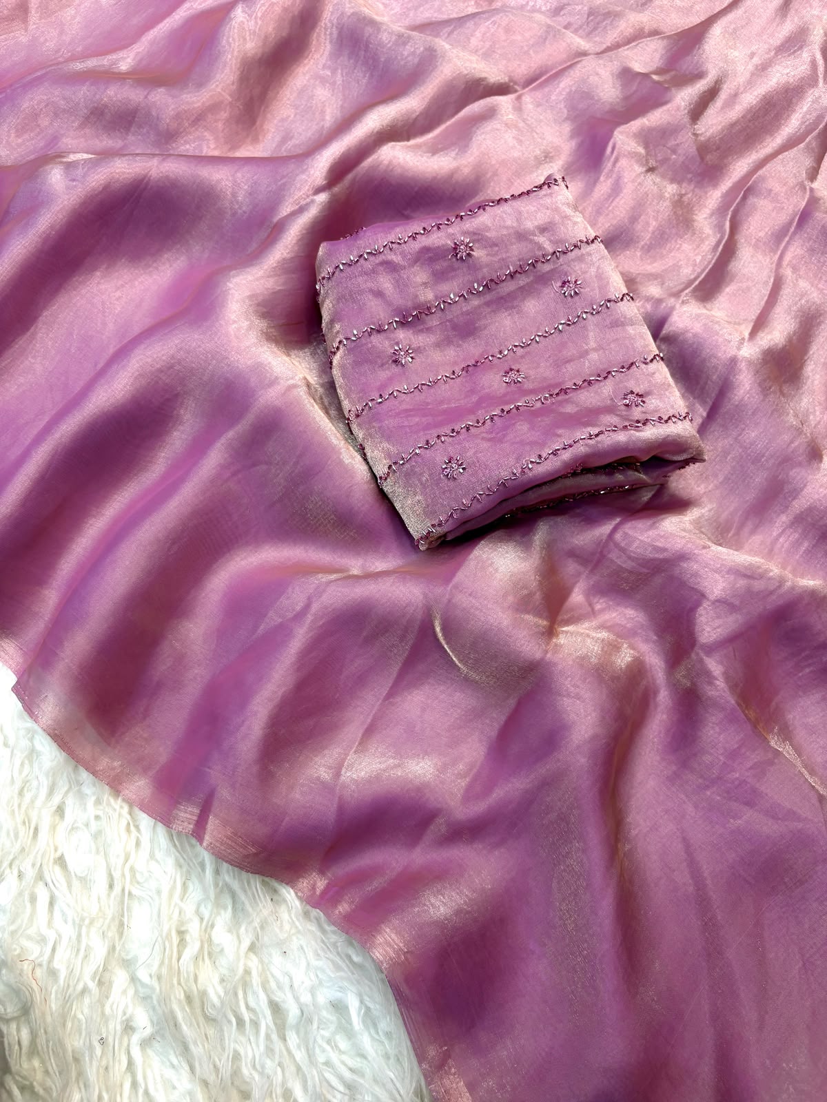 Two time space silk beeds work blouse saree ✨