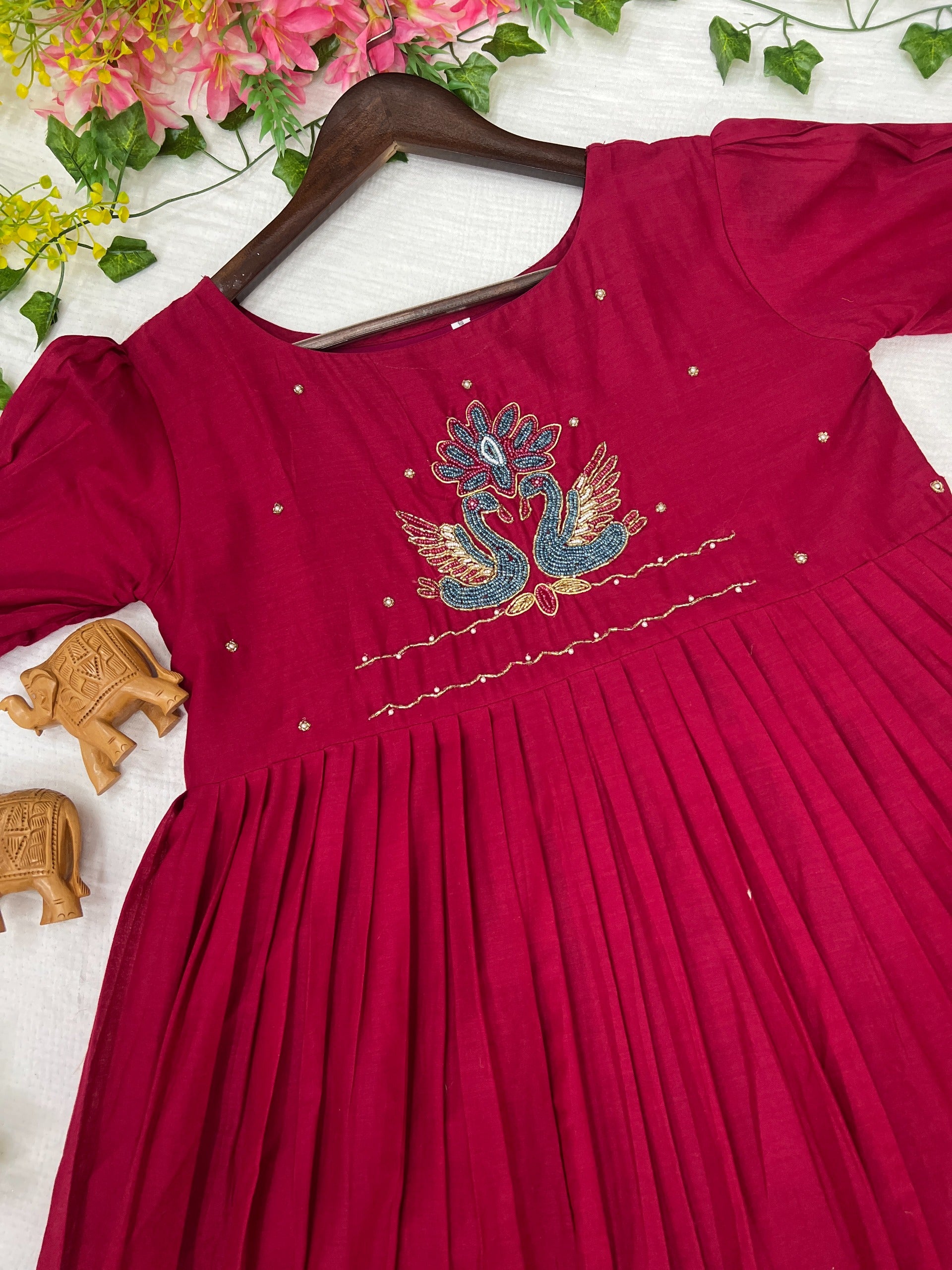 Mull cotton maggam work kurthi