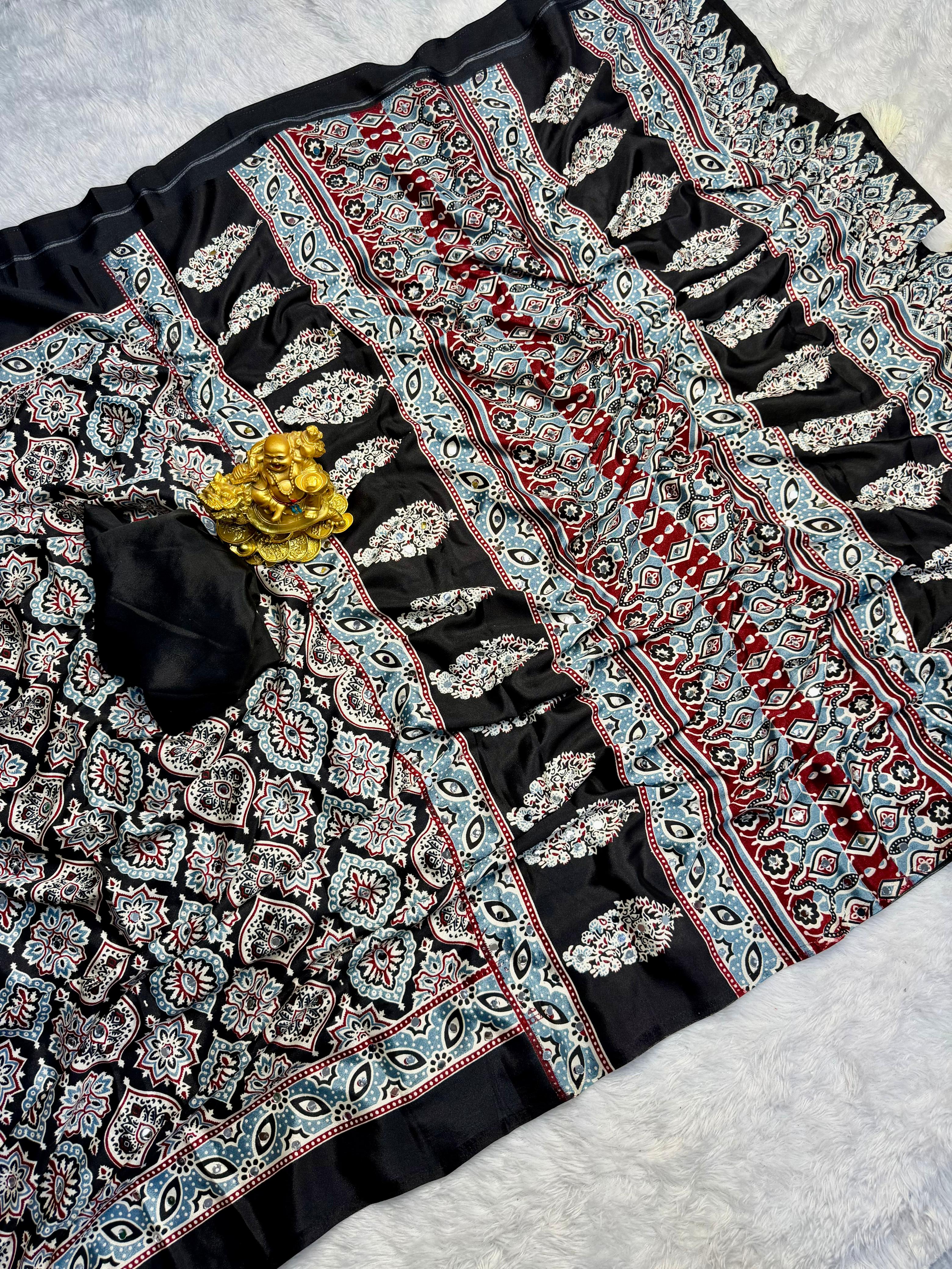 Ajarakh print soft crape silk sarees