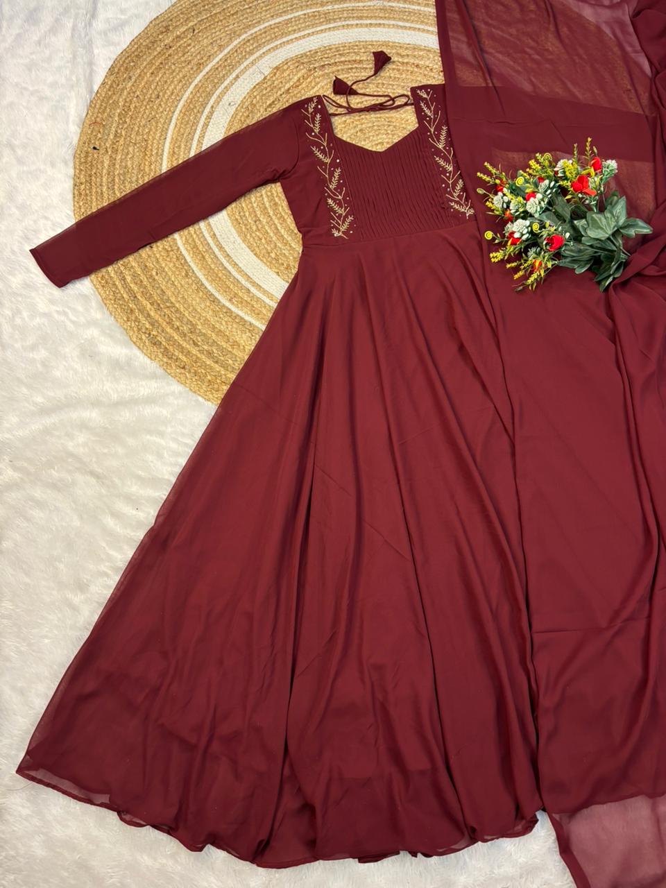 georgette maggam work gown with duppata