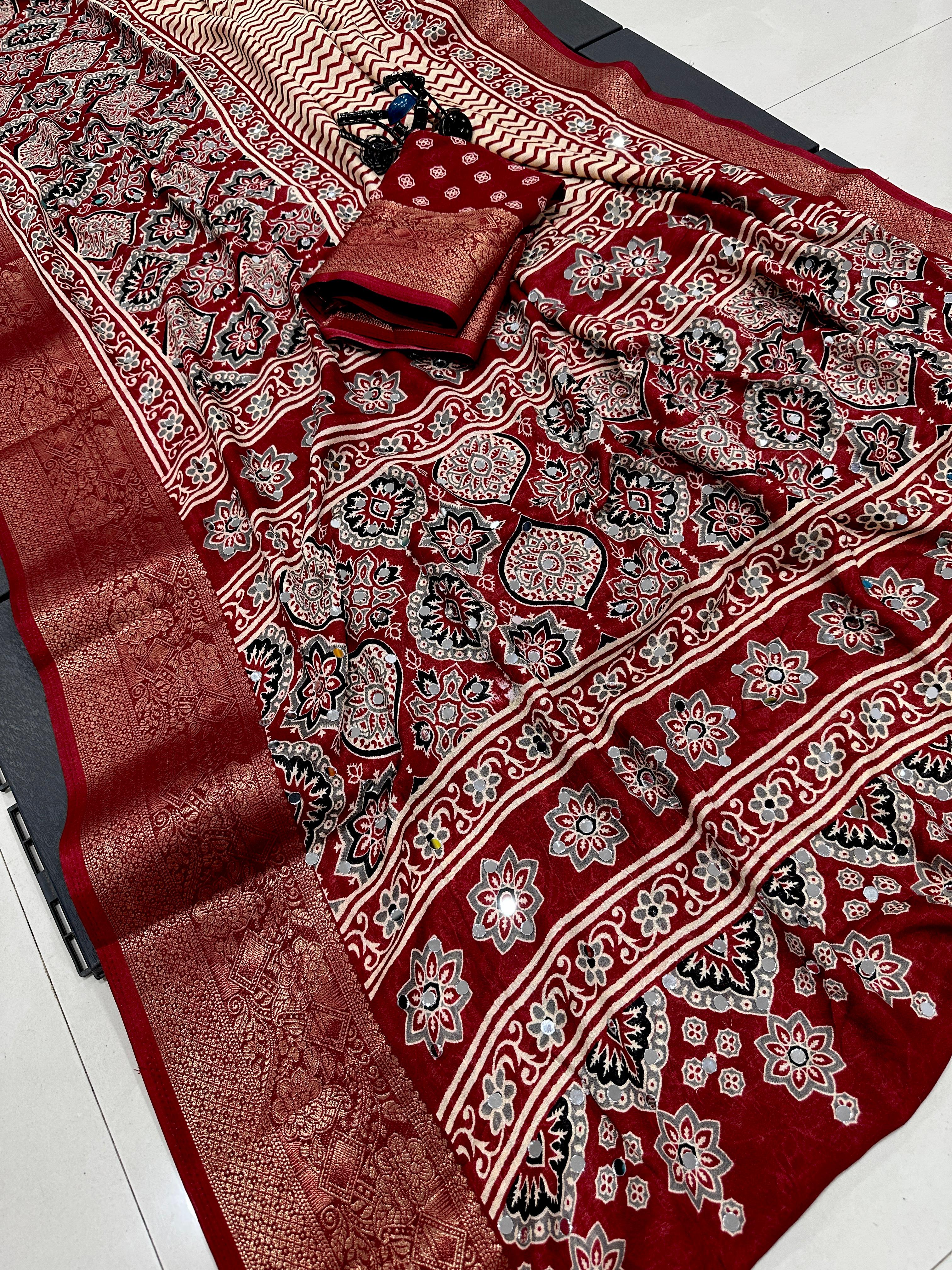 Soft georgette mirror work sarees