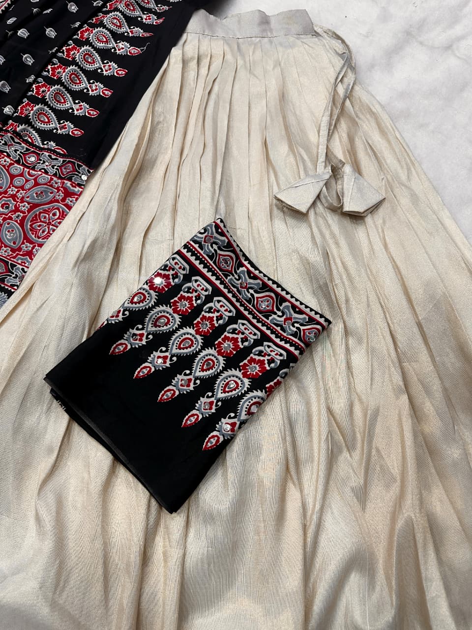 crep Ajrak Silk lehengas