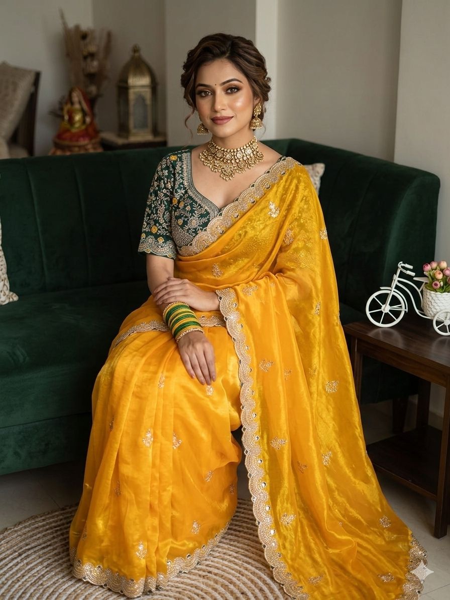 Space silk heavy designer saree