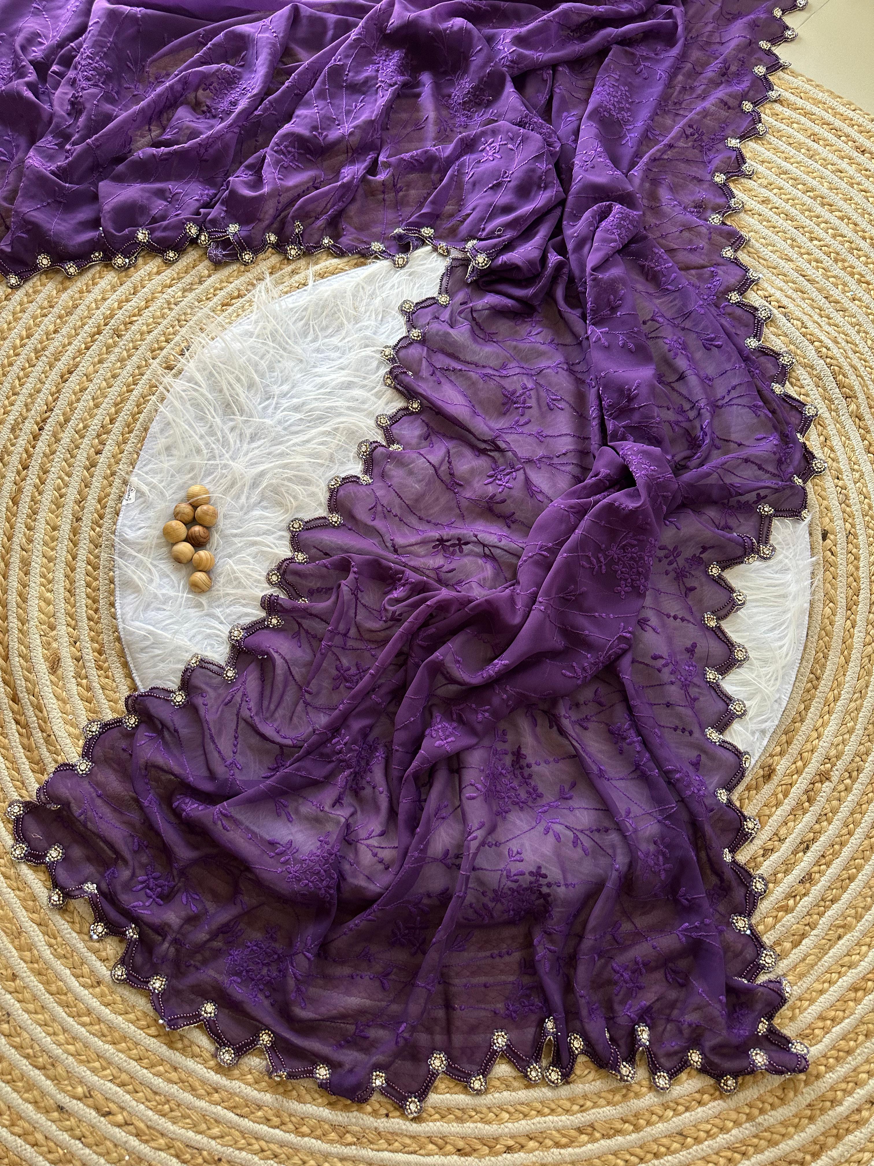 Pearl border georgette embroidery designer saree