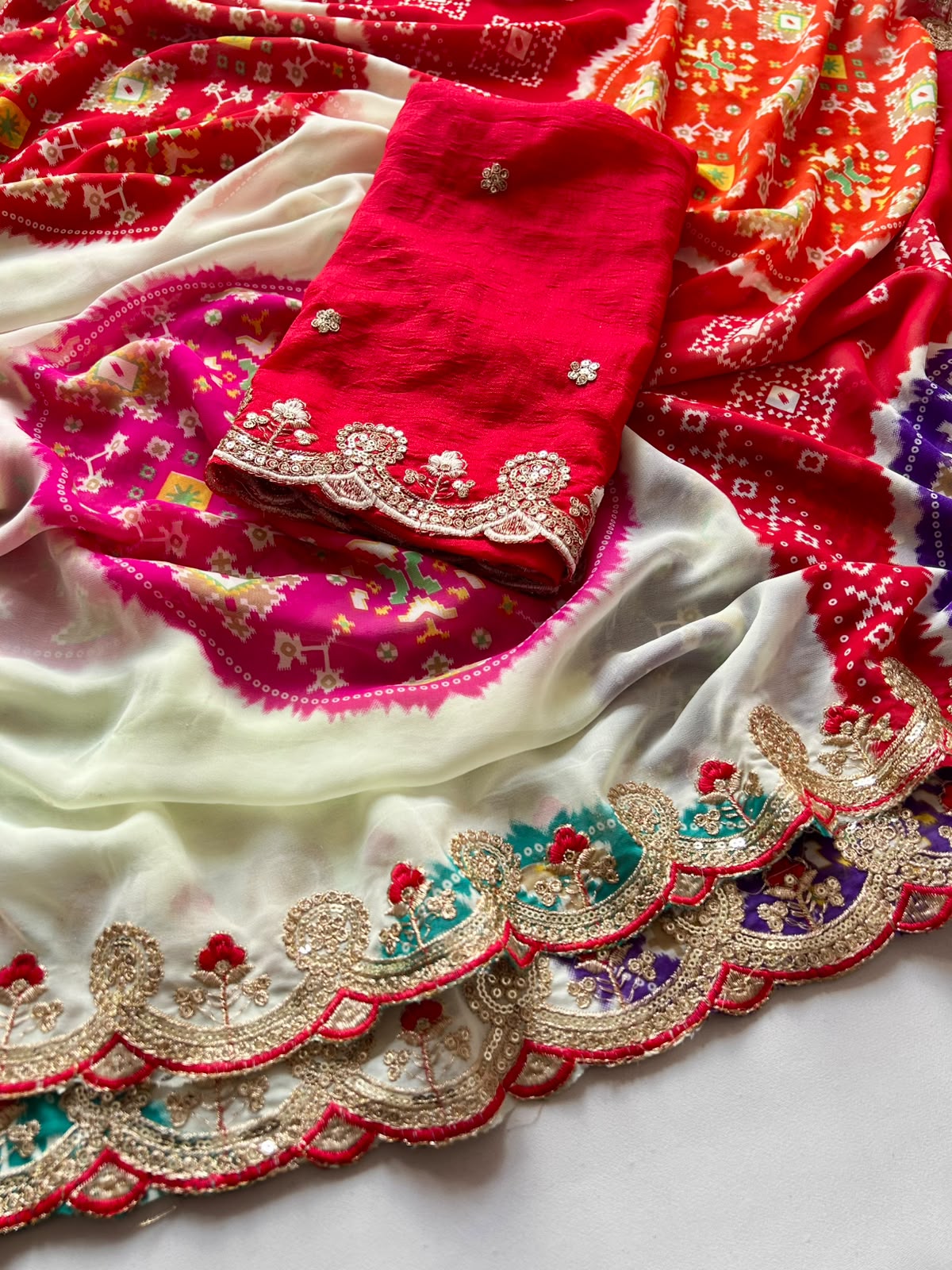Bandhini design sequence work saree