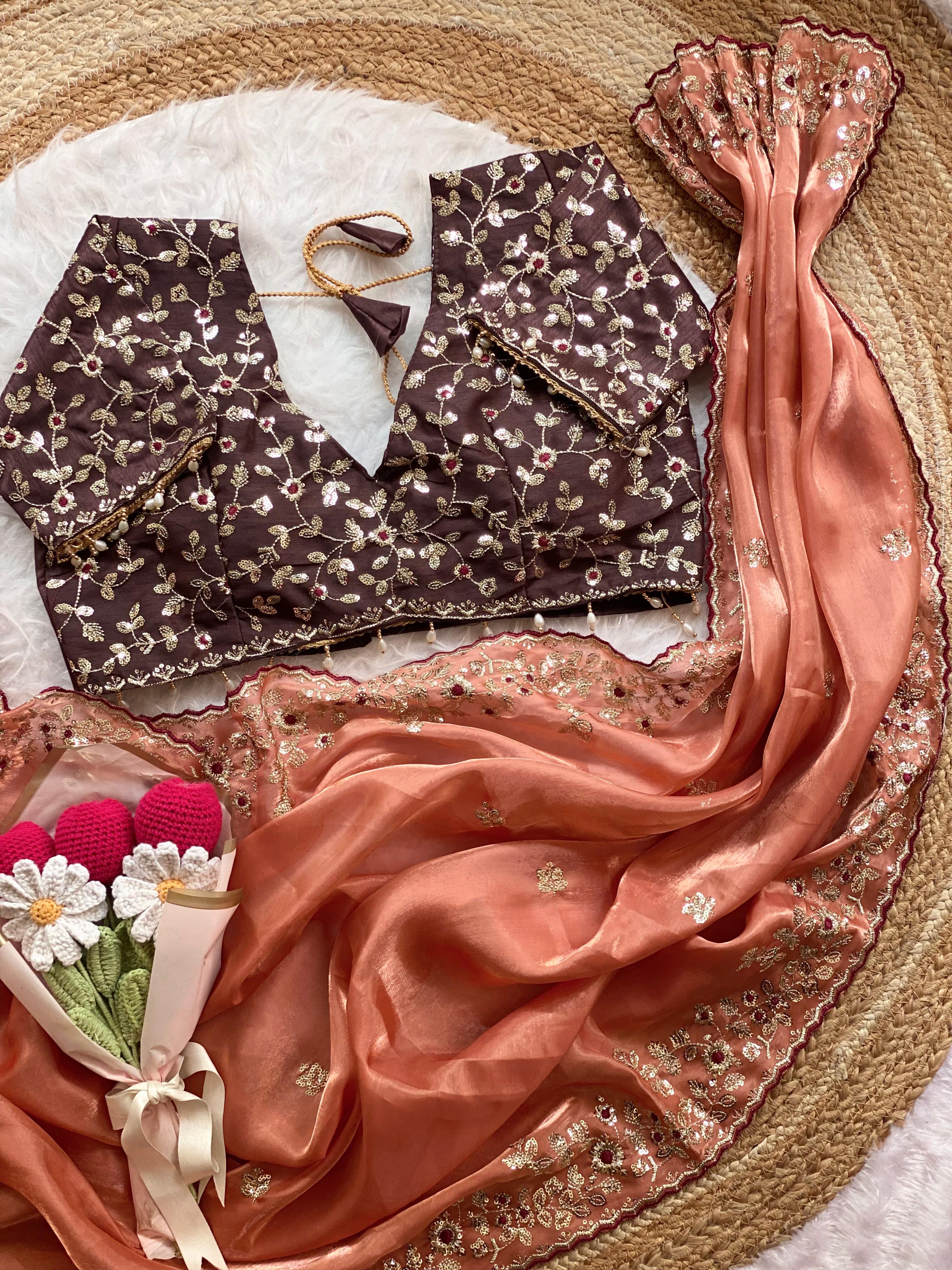 Moni silk designer saree with stitched blouse
