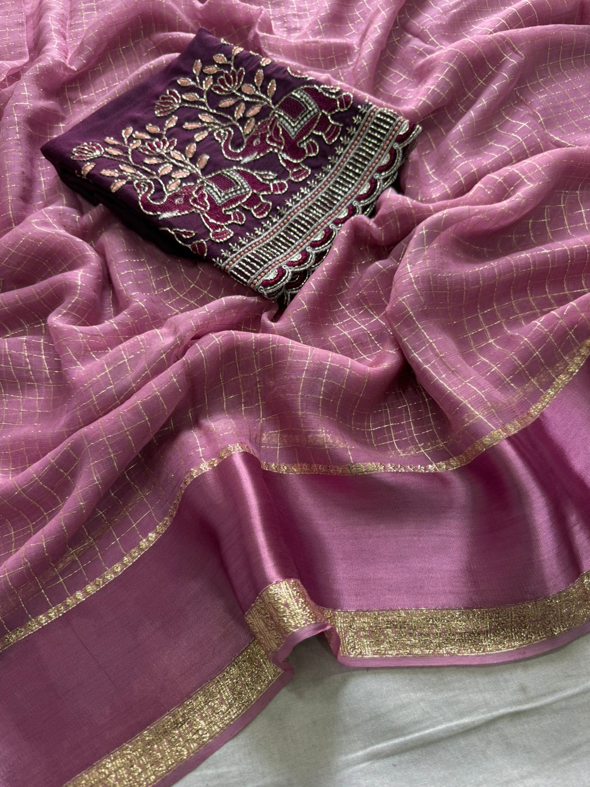 Viscose georgette saree with embroidery blouse