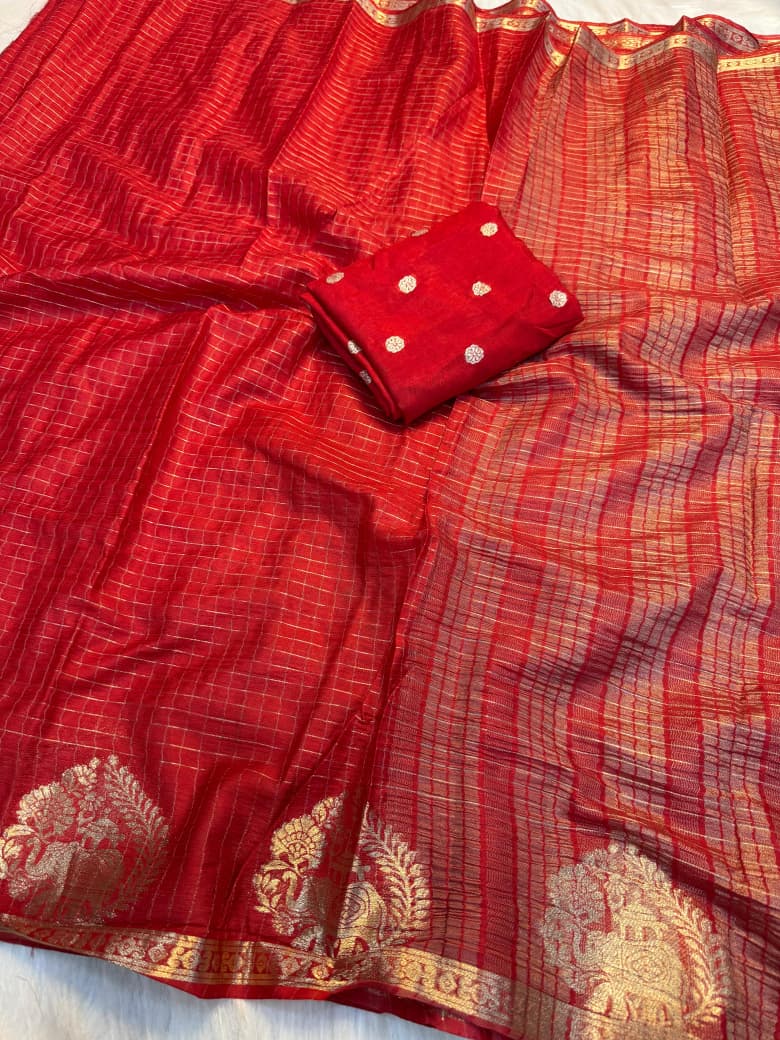 Viscose georgette chex weaving saree